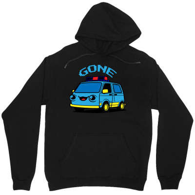 Tailorly Men's Printed Hoodie - Gone Smiling Cartoon Blue Van With Bright Lights