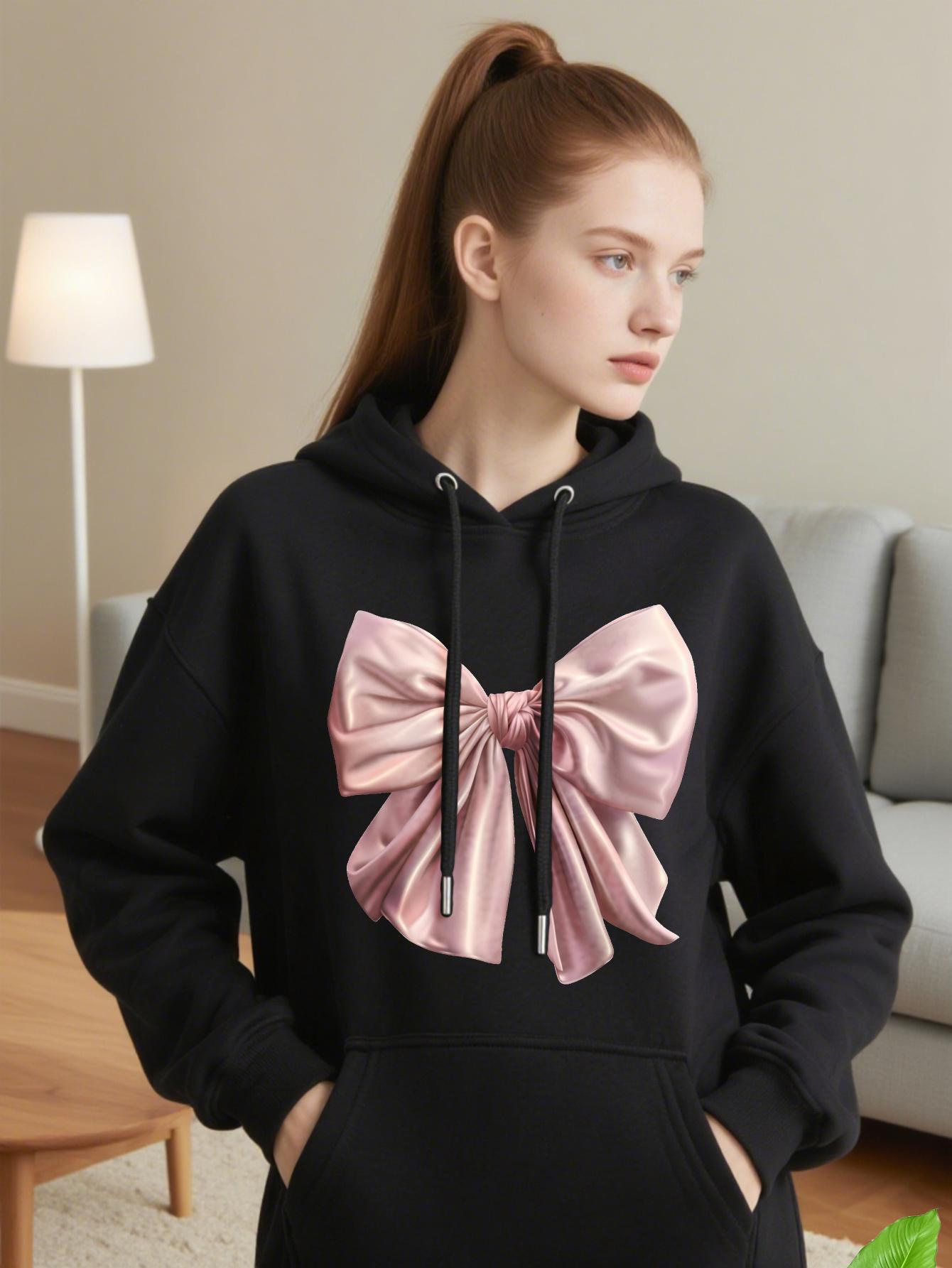 Tailorly Women's Printed Hoodie - Shimmering Pink Satin Ribbon Bow Surrounded By Delicate Folds Hoodie