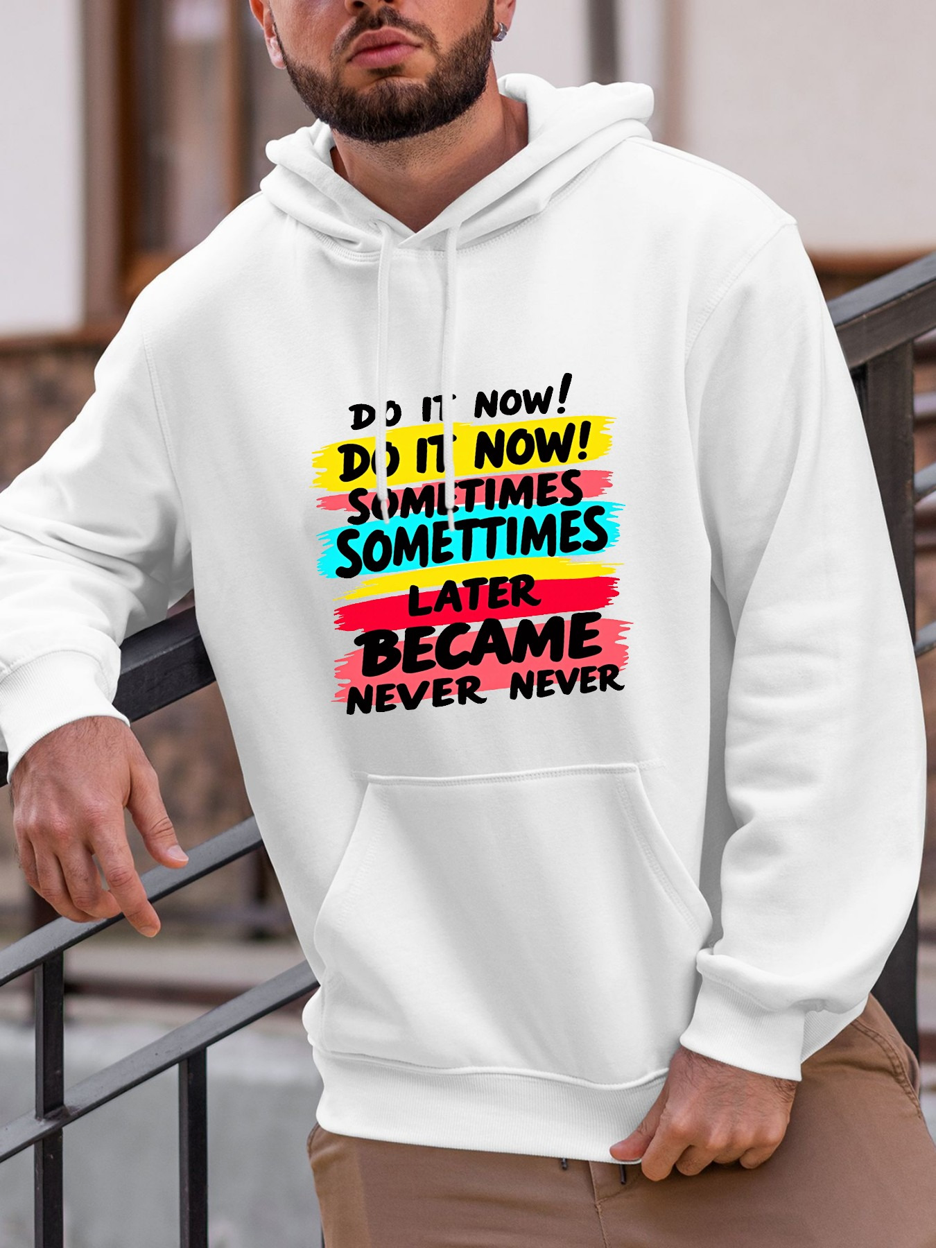 Tailorly Men's Printed Hoodie - Do It Now Vibrant Rainbow Brushstroke Motivation Hoodie