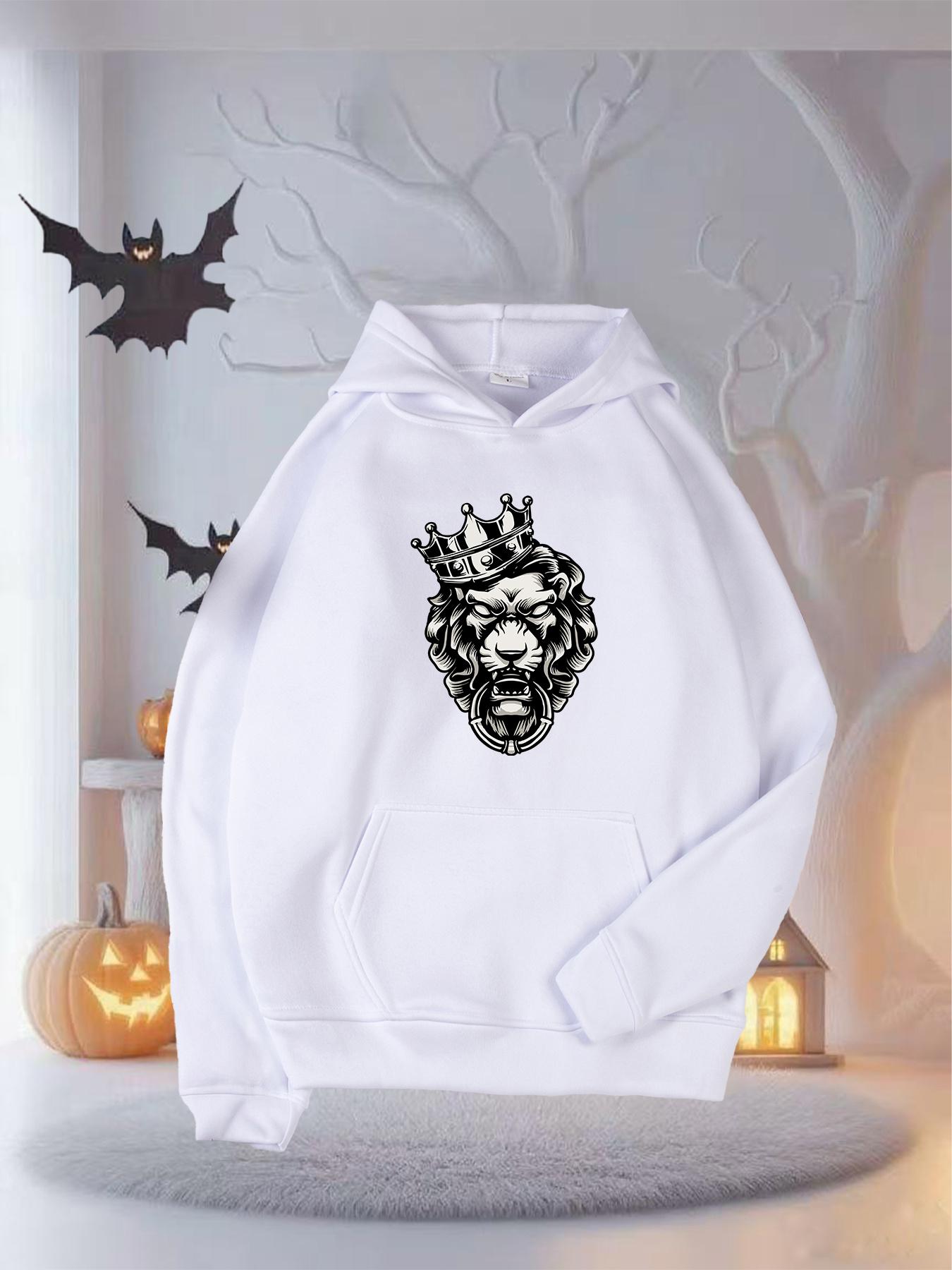 Tailorly Women's Printed Hoodie - Intricate Monochrome Crowned Lion Amid Subtle Elegant Shadows Lion