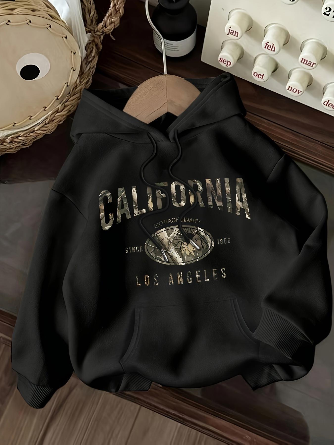 Tailorly Women's Printed Hoodie - California Retro Urban Street Style With Faded Golden Letters Los Angeles
