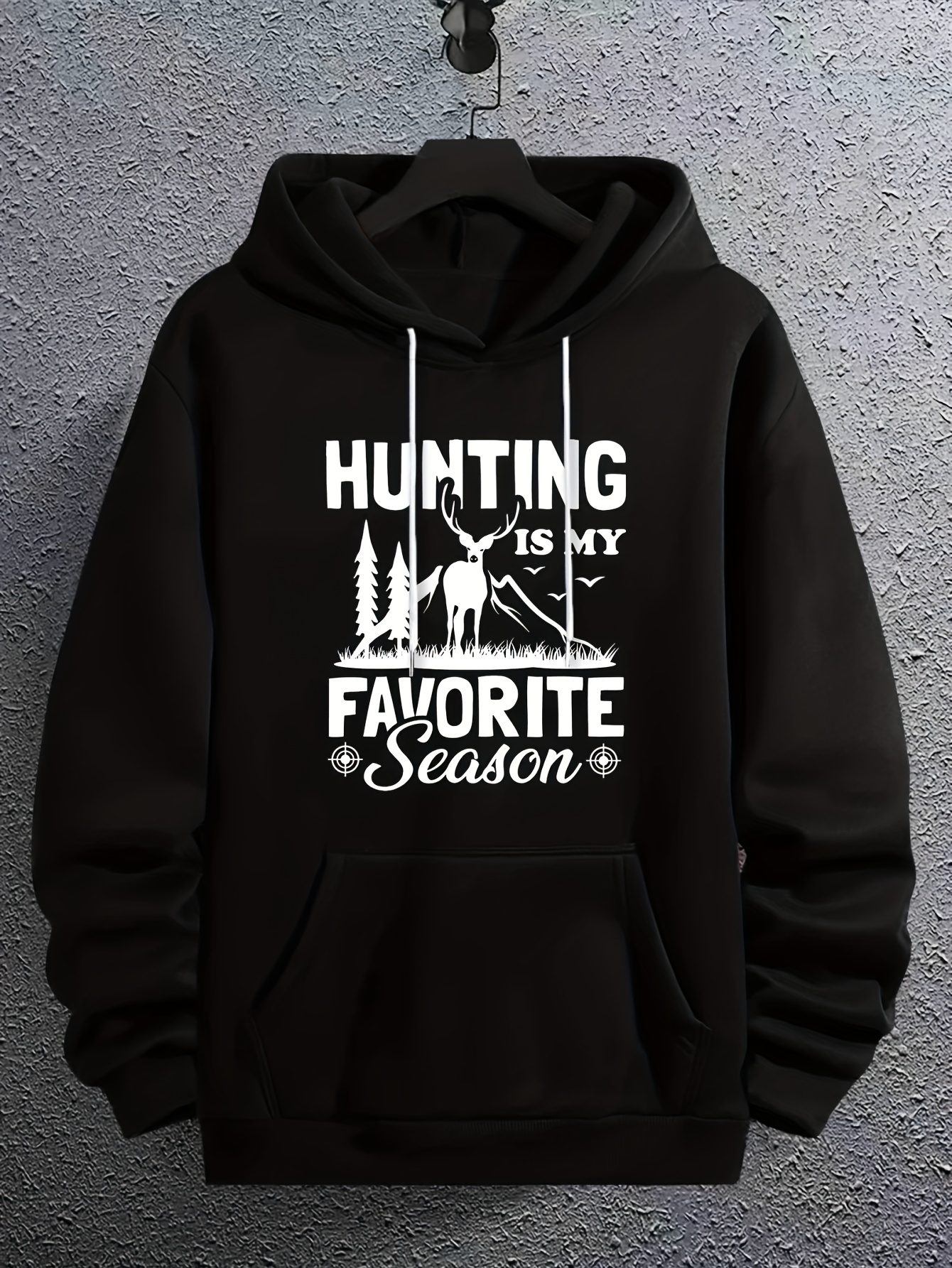 Tailorly Men's Printed Hoodie - Hunting Is My Favorite Season Among Trees Mountain Silhouette With Deer