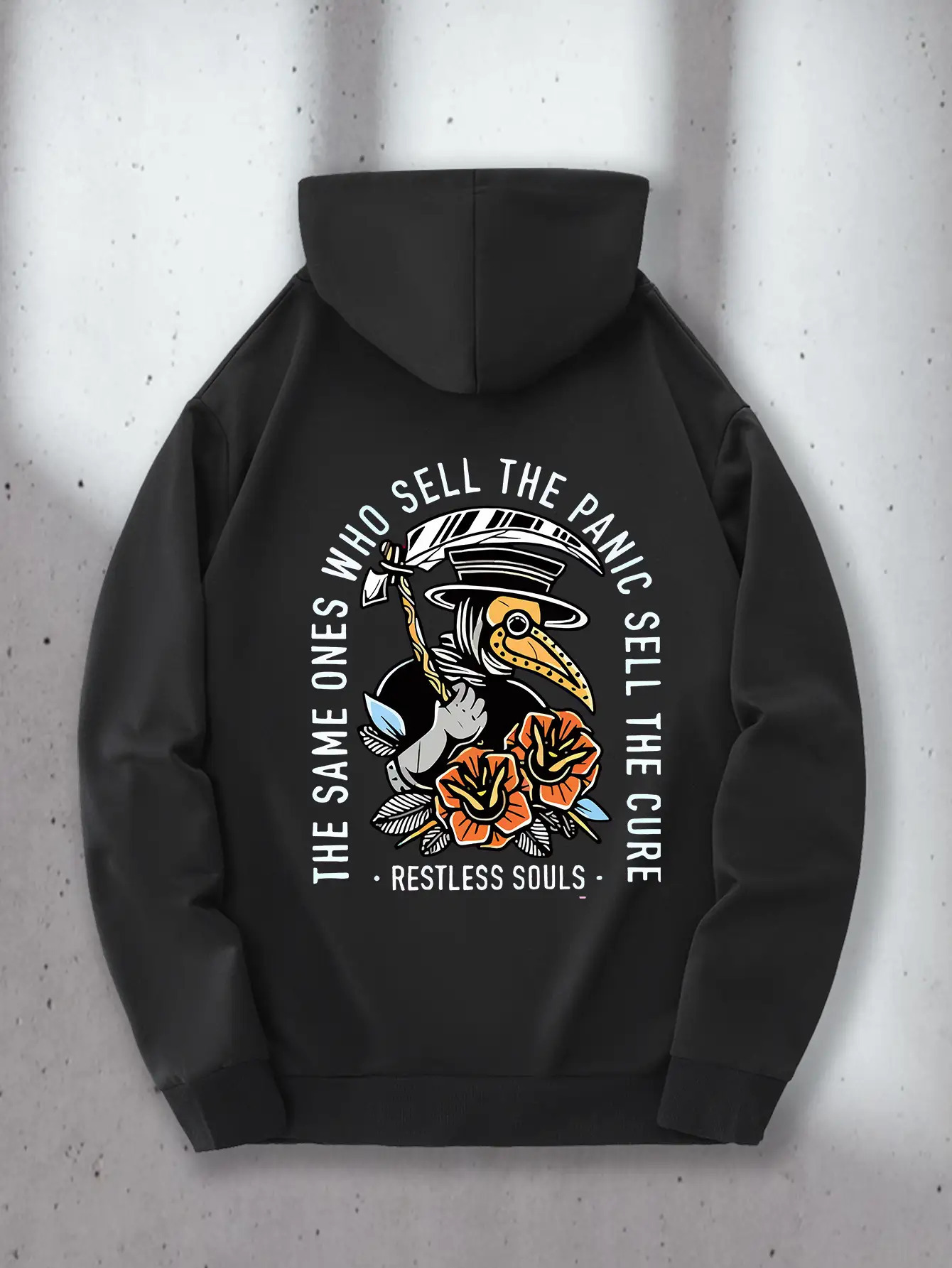 Tailorly Men's Printed Hoodie - The Same Ones Who Sell The Panic Sell The Cure Restless Souls Bold Flowers And Masked Plague Doctor With Hat