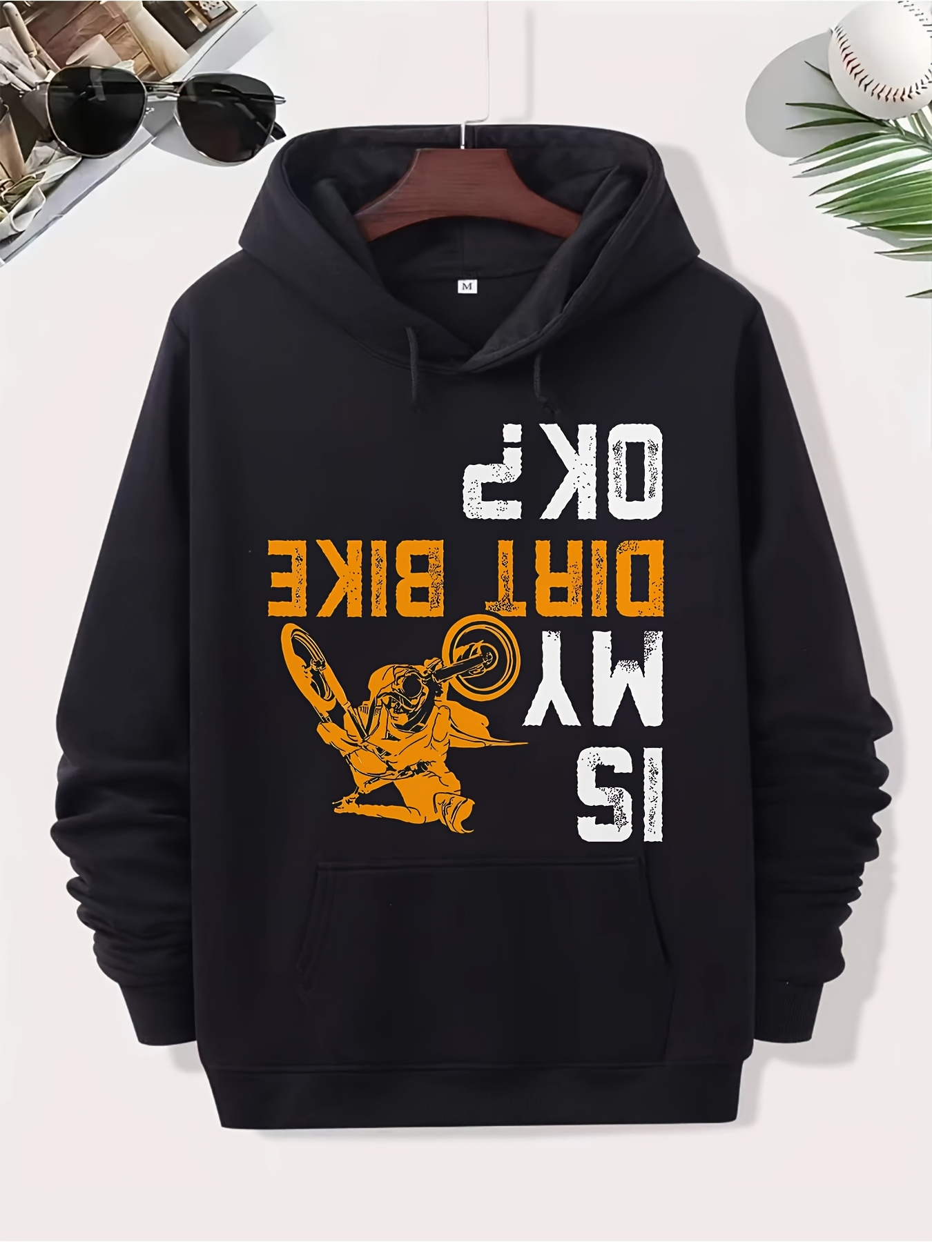 Tailorly Men's Printed Hoodie - Is My Dirt Bike Ok Bold White Lettering Jumping Motocross Rider