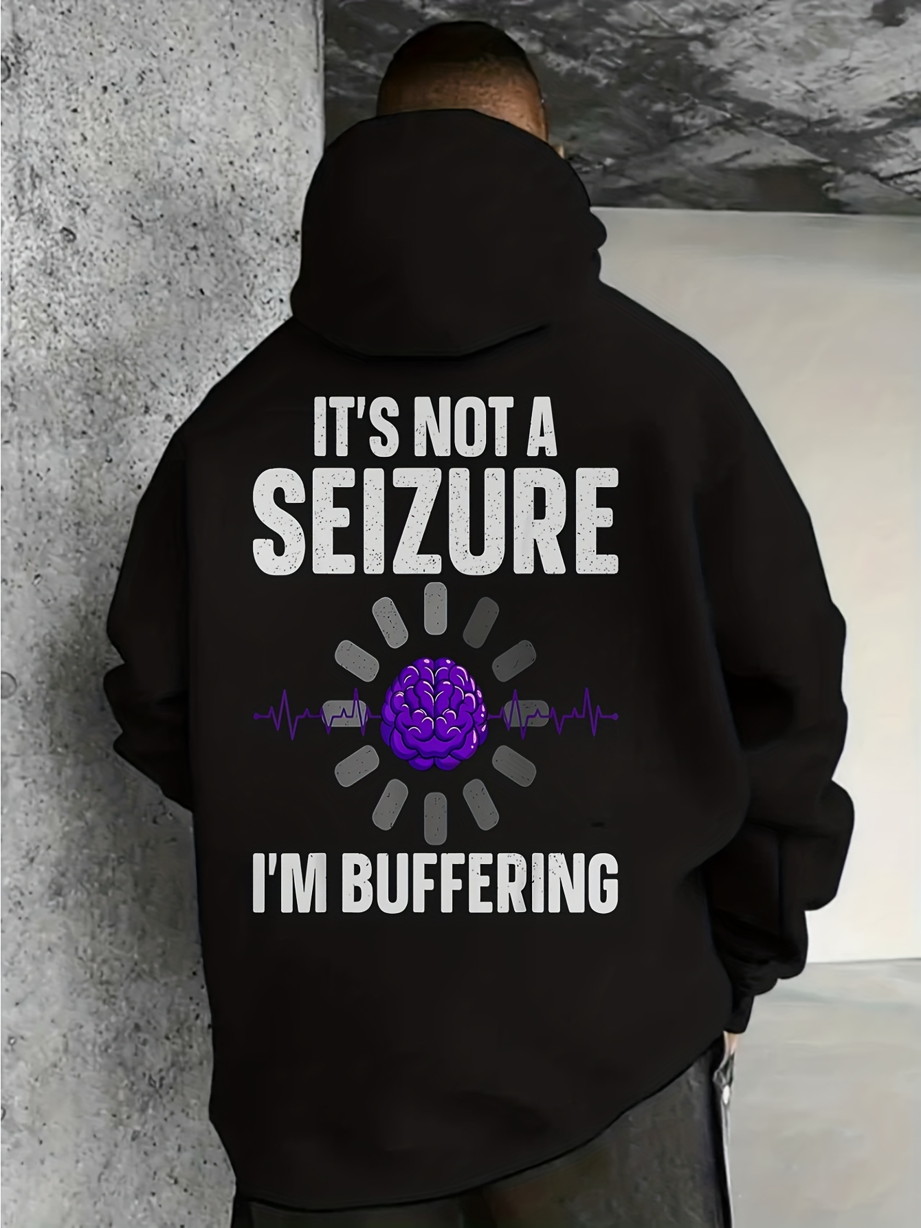 Tailorly Men's Printed Hoodie - Its Not A Seizure Im Buffering With Purple Digital Loading Brain Icon Hoodie