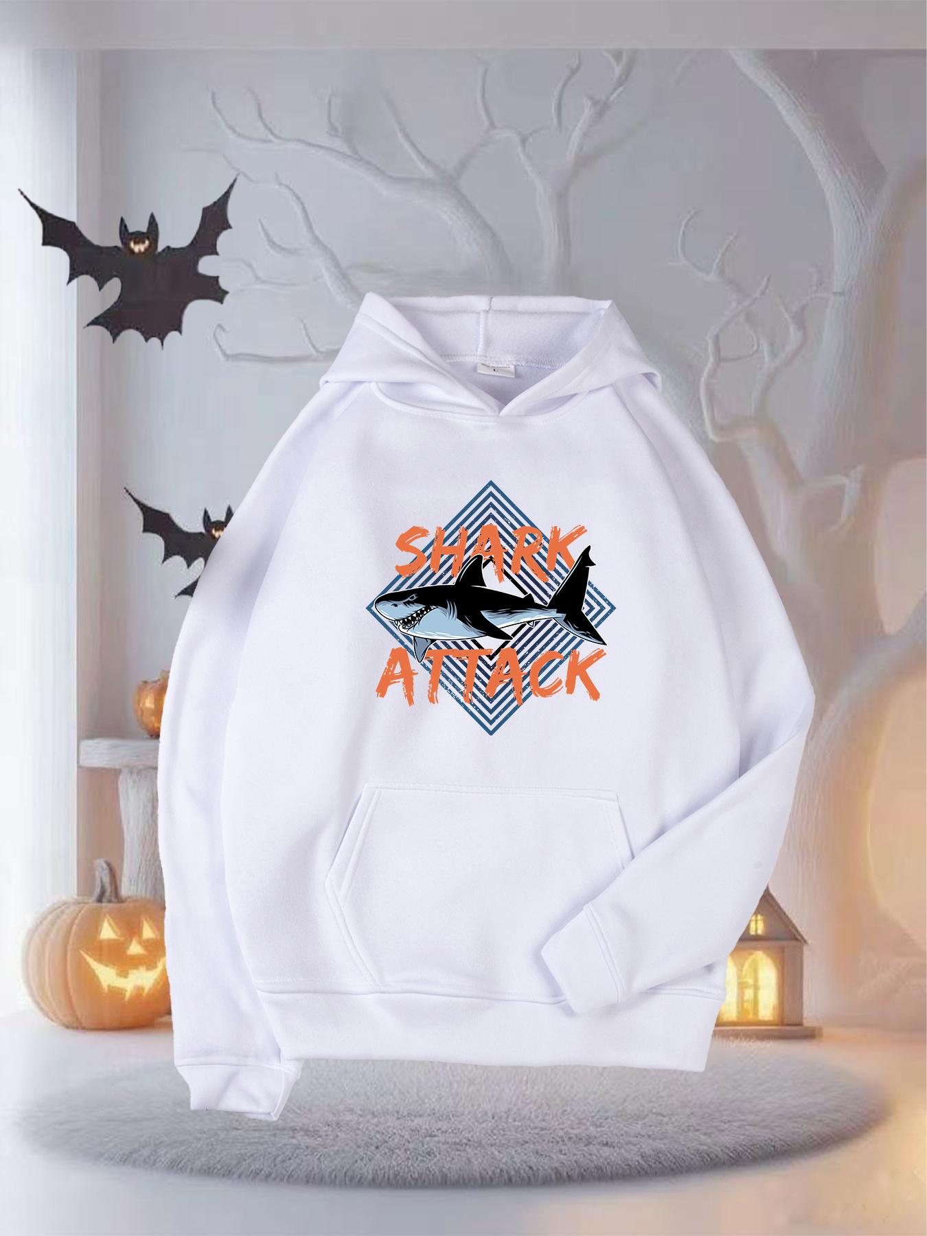 Tailorly Women's Printed Hoodie - Shark Attack Vibrant Geometric Waves With Ocean Hunting Shark