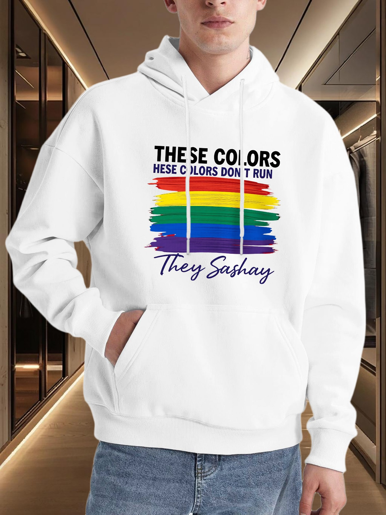 Tailorly Men's Printed Hoodie - These Colors Sashay Bold Paint Rainbow Stripes With Vibrant Pride Hoodie