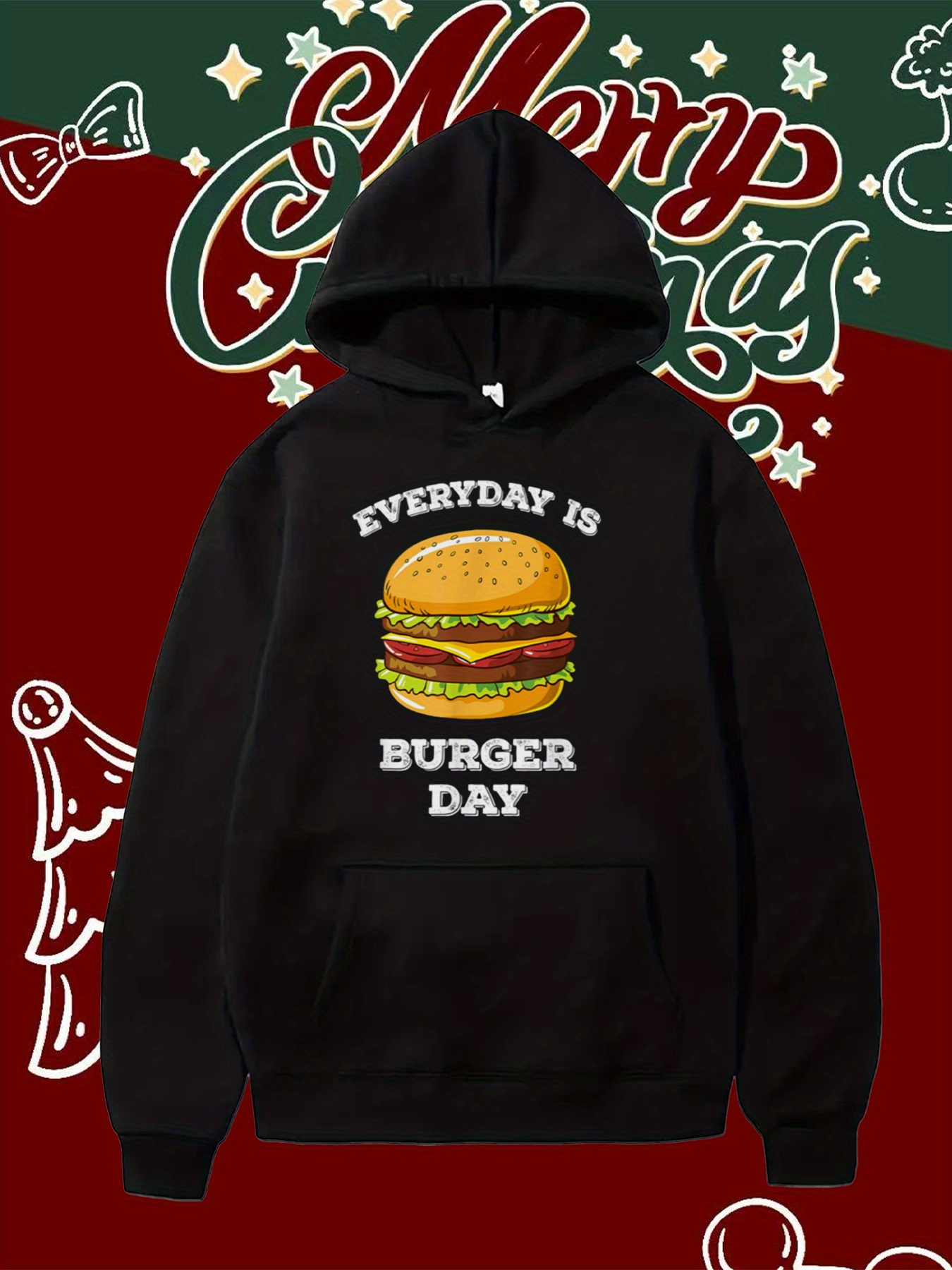 Tailorly Men's Printed Hoodie - Everyday Is Burger Day With Sesame Seed Bun Lettuce Cheese Burger