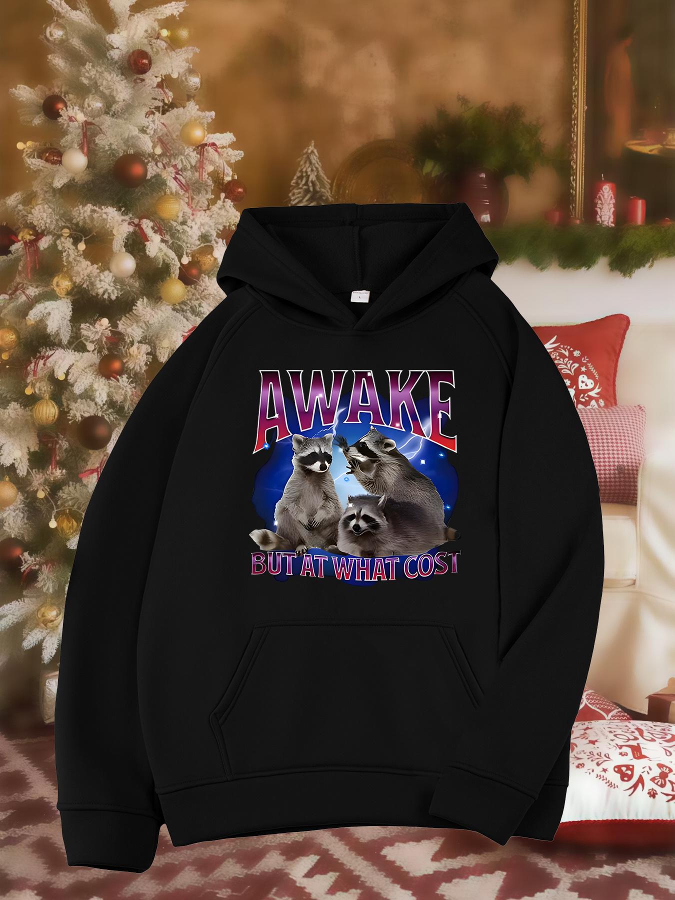 Tailorly Women's Printed Hoodie - Awake Starry Night Sky With Shining Moon And Alert Raccoons