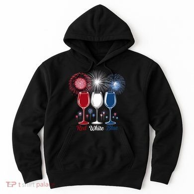 Tailorly Men's Printed Hoodie - Patriotic Fireworks Sparkling Celebration With Wine Glasses
