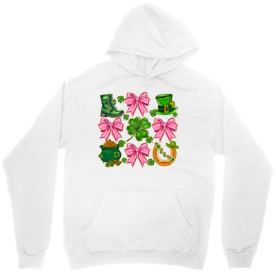 Tailorly Women's Printed Hoodie - Pink Ribbon And Green Lucky Clover With Boots And Horseshoe Hoodie