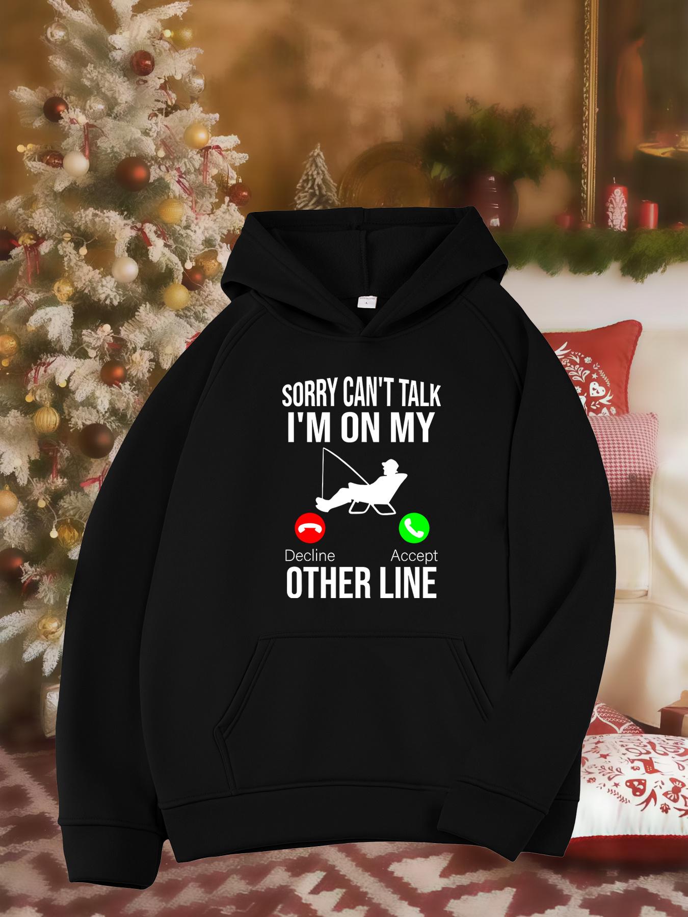 Tailorly Women's Printed Hoodie - Sorry Cant Talk Decline And Accept Call Icons With Fishing Line