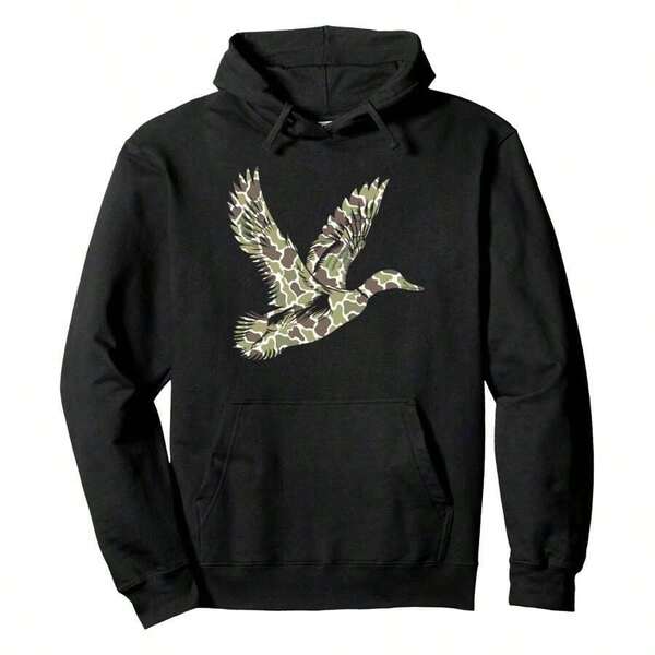 Tailorly Men's Printed Hoodie - Wilderness Camouflage Patterned Wings Flying Majestic Graceful Duck