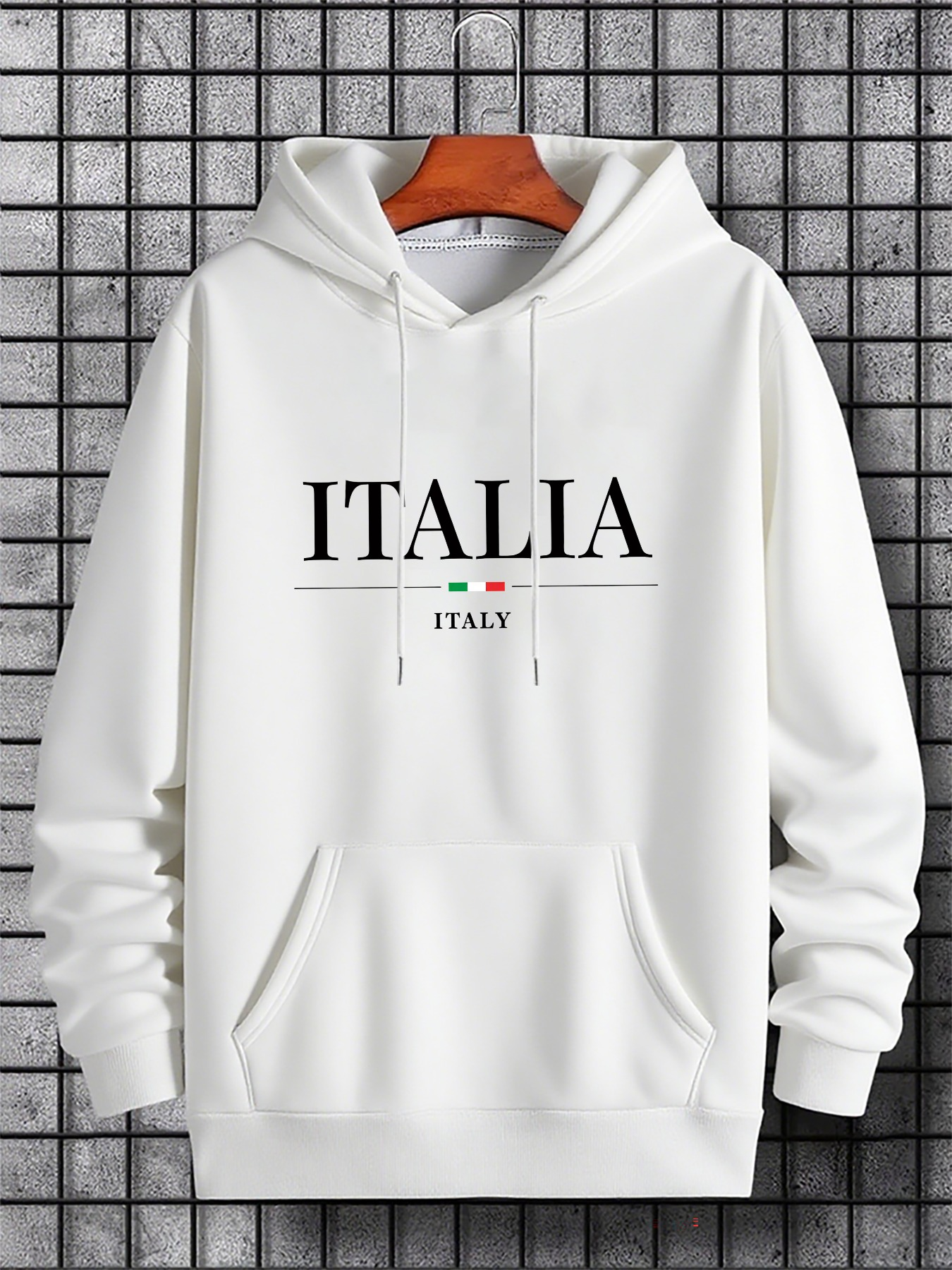 Tailorly Men's Printed Hoodie - Italia Italy Minimalist Typographic With Tiny Flag Accent Hoodie