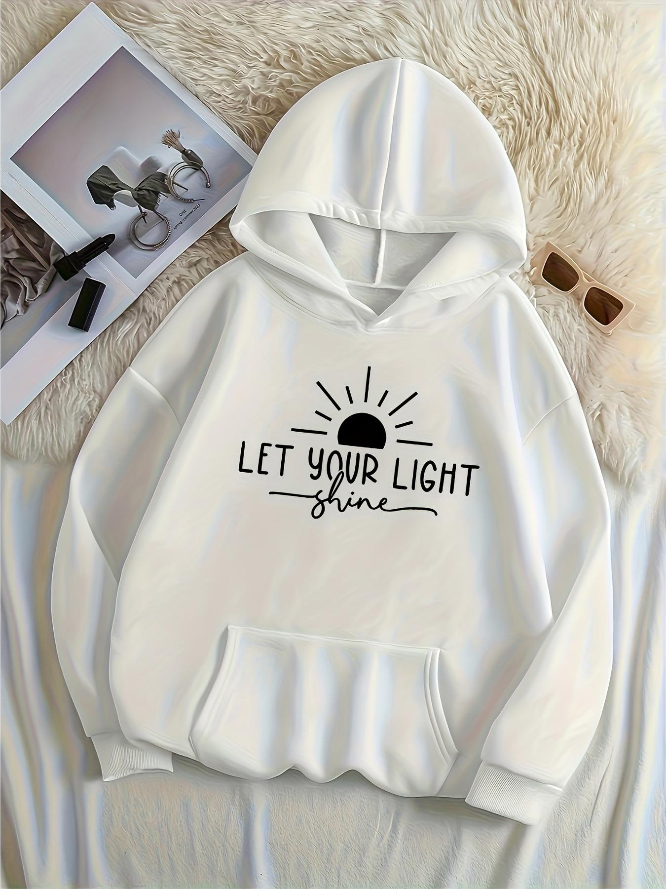 Tailorly Women's Printed Hoodie - Let Your Light Shine Radiant Sunburst Line Art Around Rising Sun
