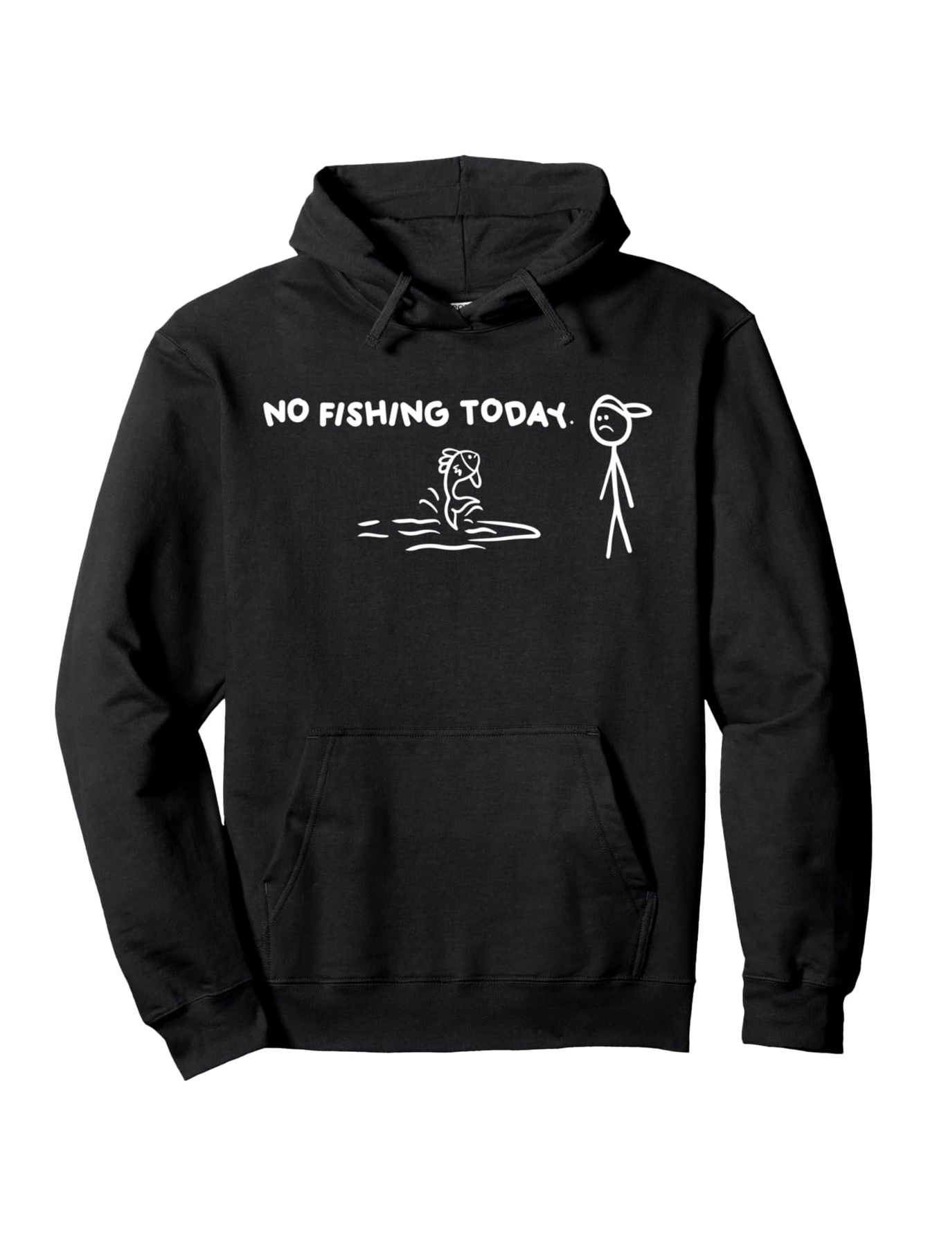 Tailorly Men's Printed Hoodie - No Fishing Today Playful Stick Figure Drawing With Water And Sad Expression Person