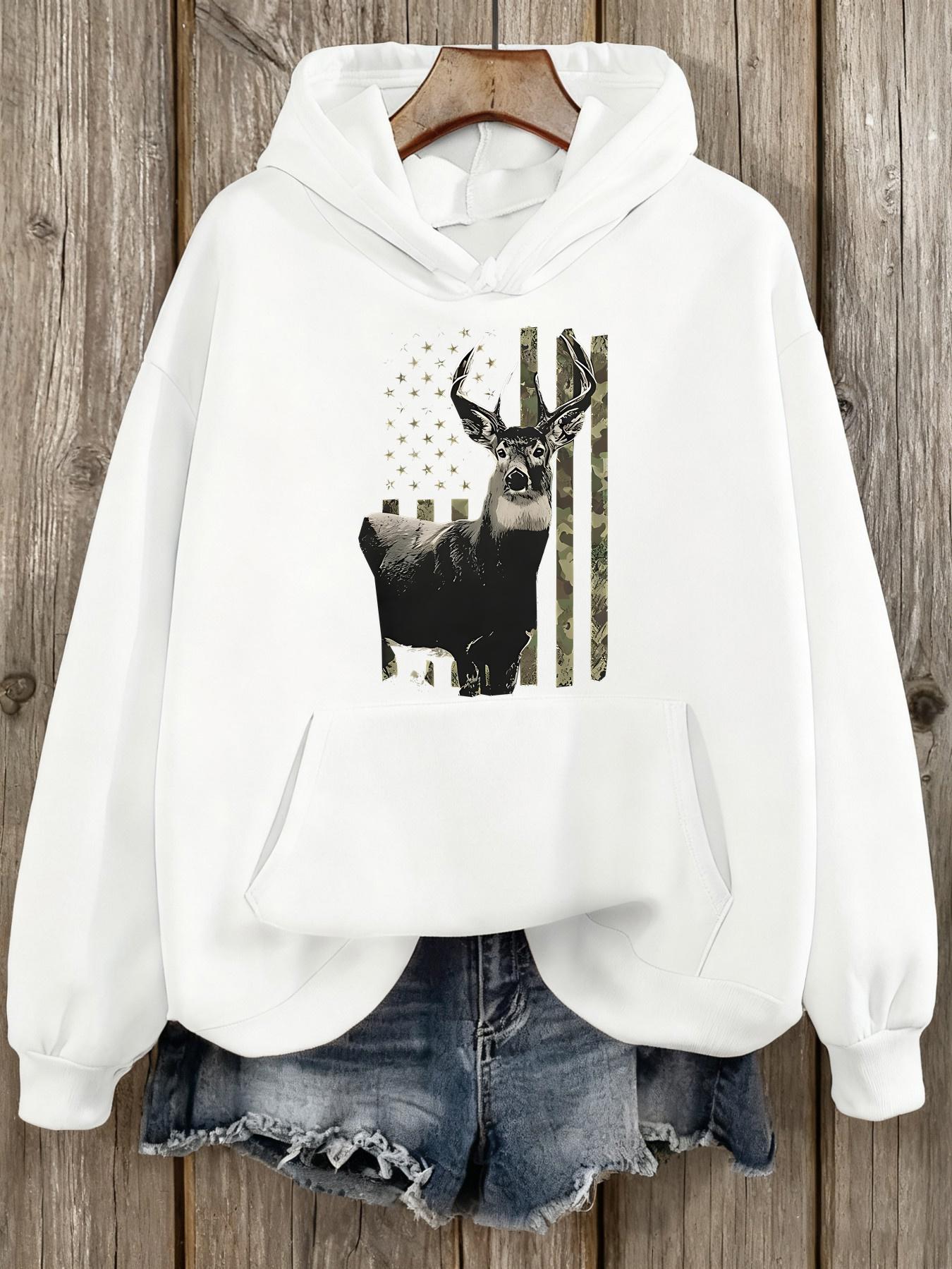 Tailorly Women's Printed Hoodie - Camouflage Pattern And Forest Style Majestic Standing Deer