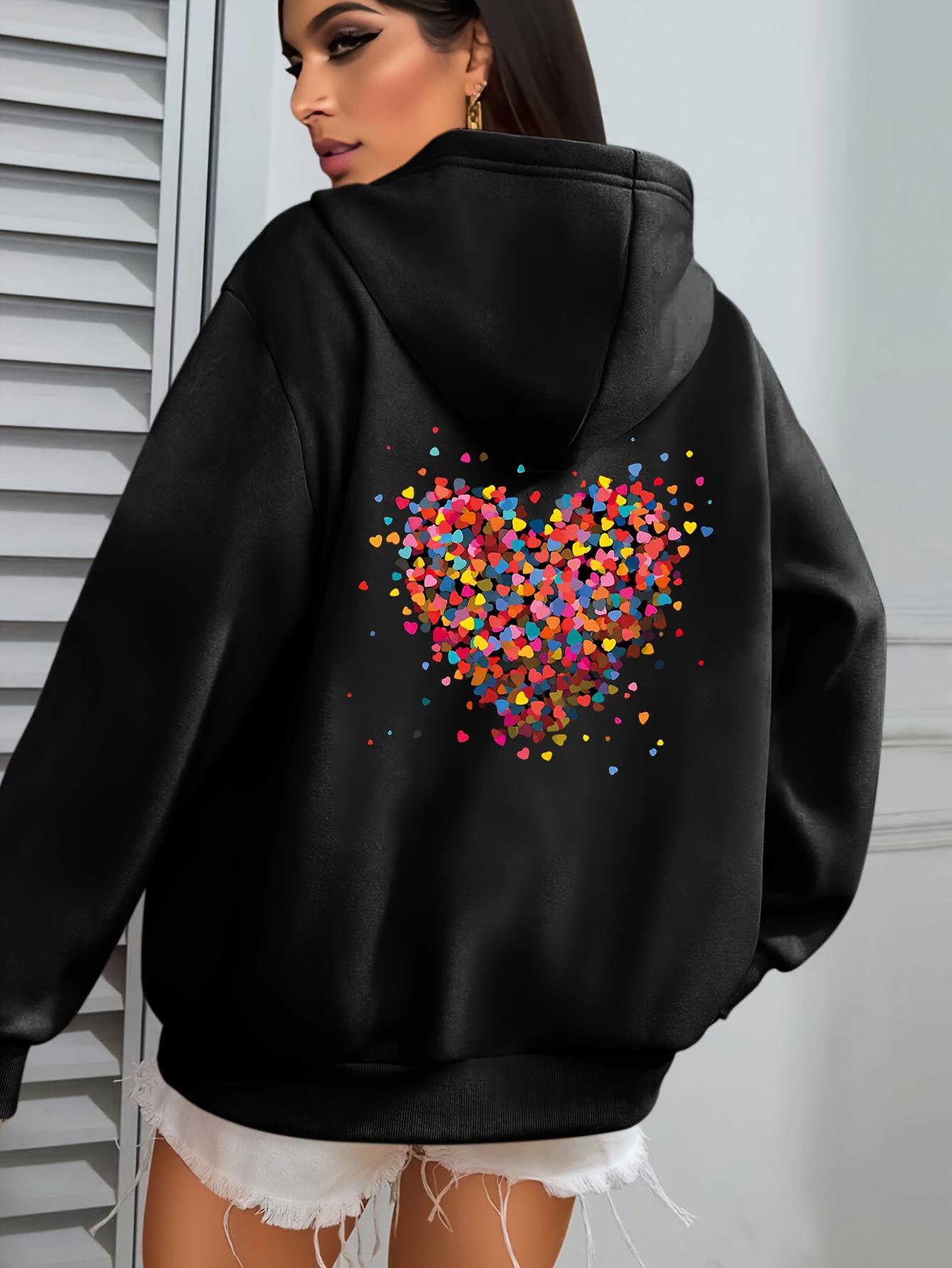 Tailorly Women's Printed Hoodie - Vivid Multicolored Confetti Cluster In Abstract Heart Shape
