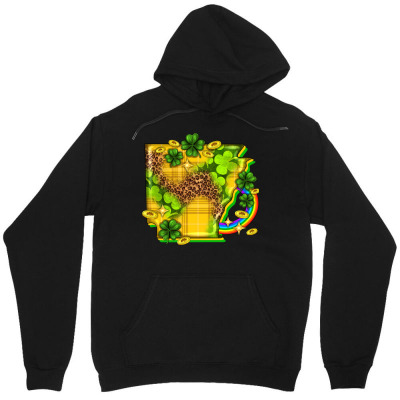 Tailorly Men's Printed Hoodie - Vivid Clover Fields With Coins Rainbow And Lucky Pot Of Gold