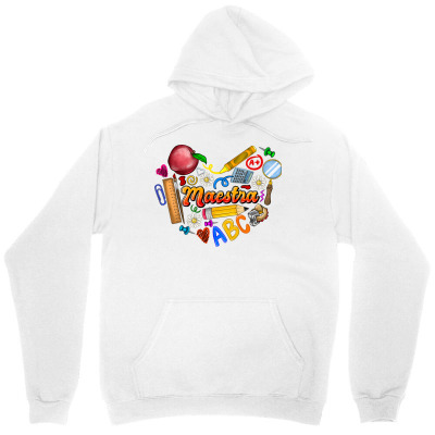 Tailorly Women's Printed Hoodie - Colorful Back To School Icons Surrounding Whimsical Alphabet Pencil