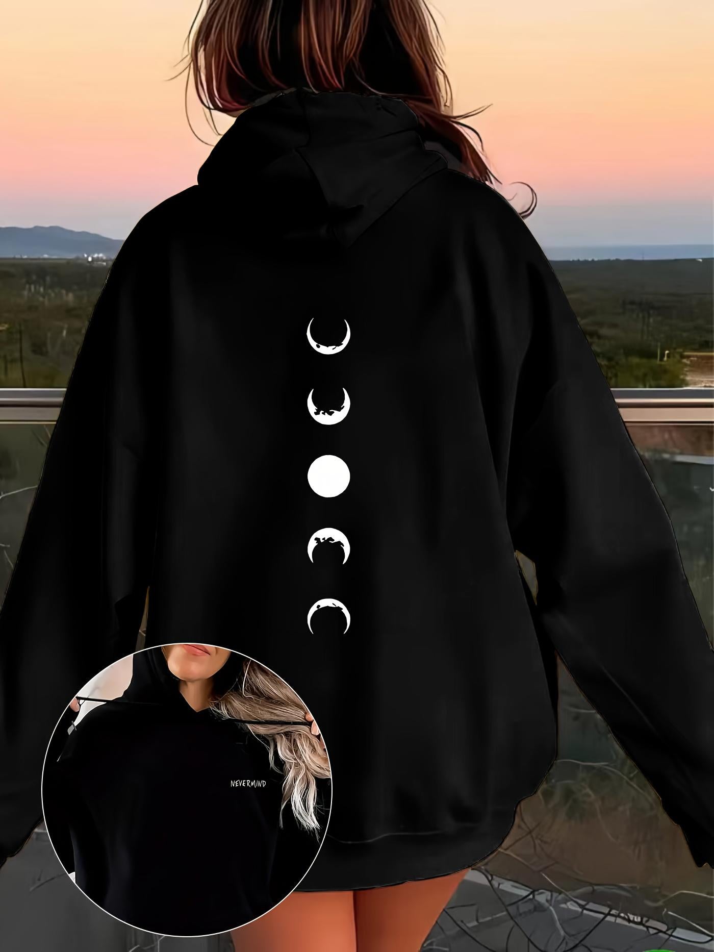 Tailorly Women's Printed Hoodie - Moon Phases Glowing In Sequence On Mystical Night Hoodie