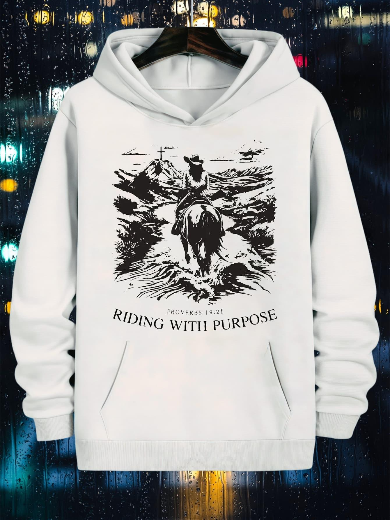Tailorly Men's Printed Hoodie - Riding With Purpose Cowboy Horse Landscape Surrounded By Dust Clouds