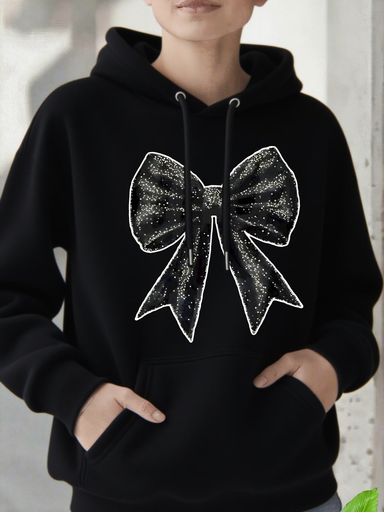 Tailorly Women's Printed Hoodie - Hand Drawn Shimmering Glitter Ribbon On Cozy Hoodie Bow