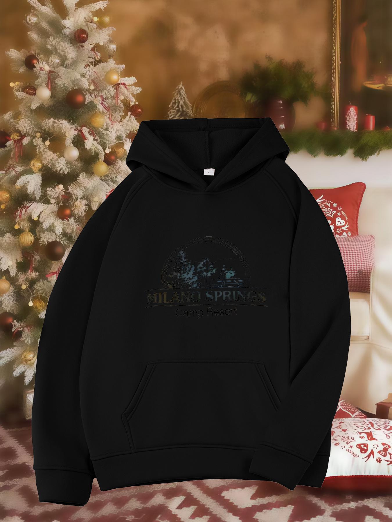 Tailorly Women's Printed Hoodie - Snowy Pine Forest With Glowing Night Sky And Silhouetted Deer Hoodie