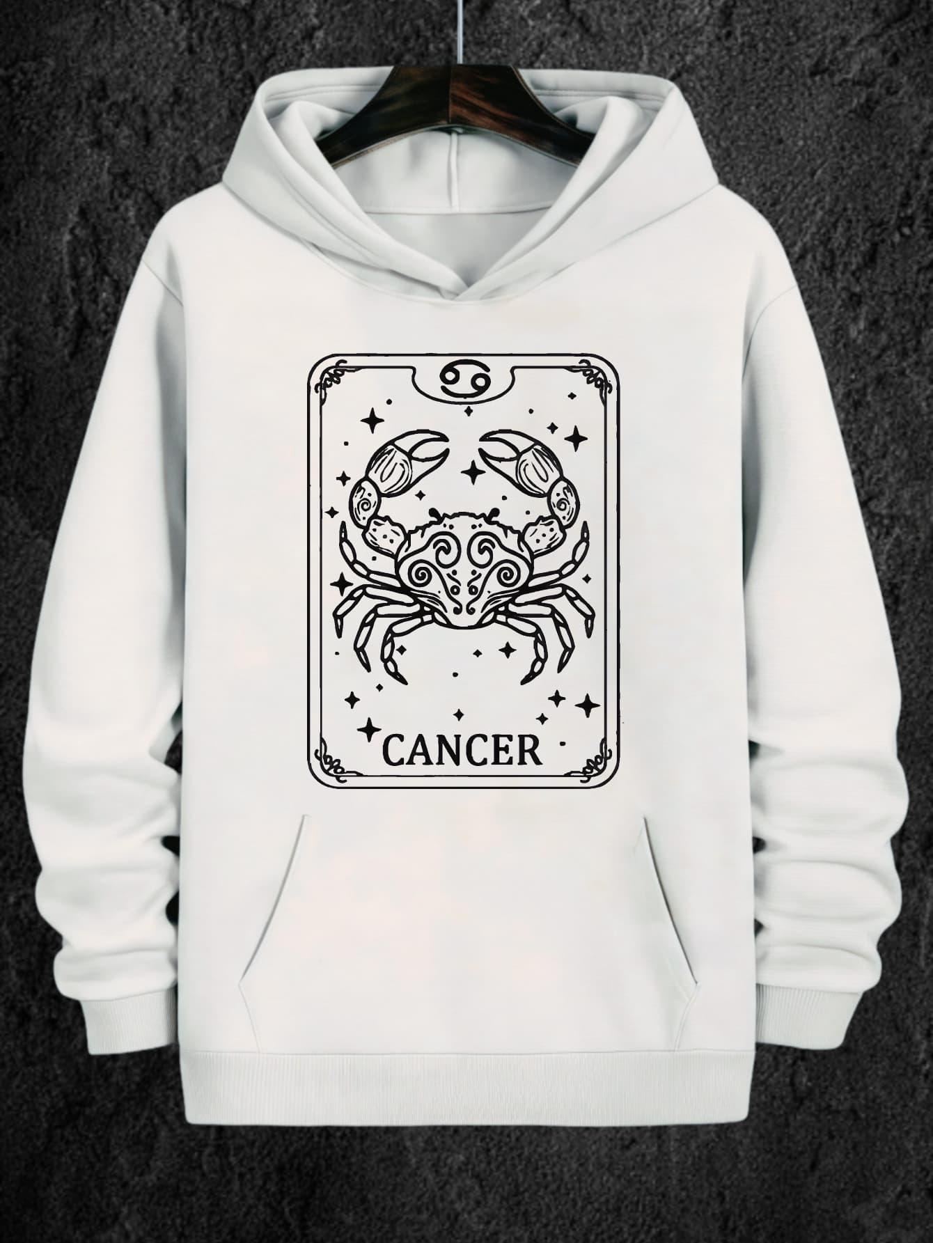 Tailorly Men's Printed Hoodie - Elegant Zodiac Stars With Mystic Astrological Symbols Surrounding A Detailed Crab