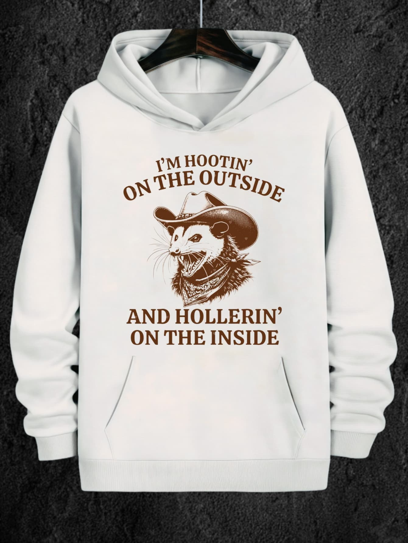 Tailorly Men's Printed Hoodie - Im Hootin On The Outside With Cowboy Hat Possum Illustration