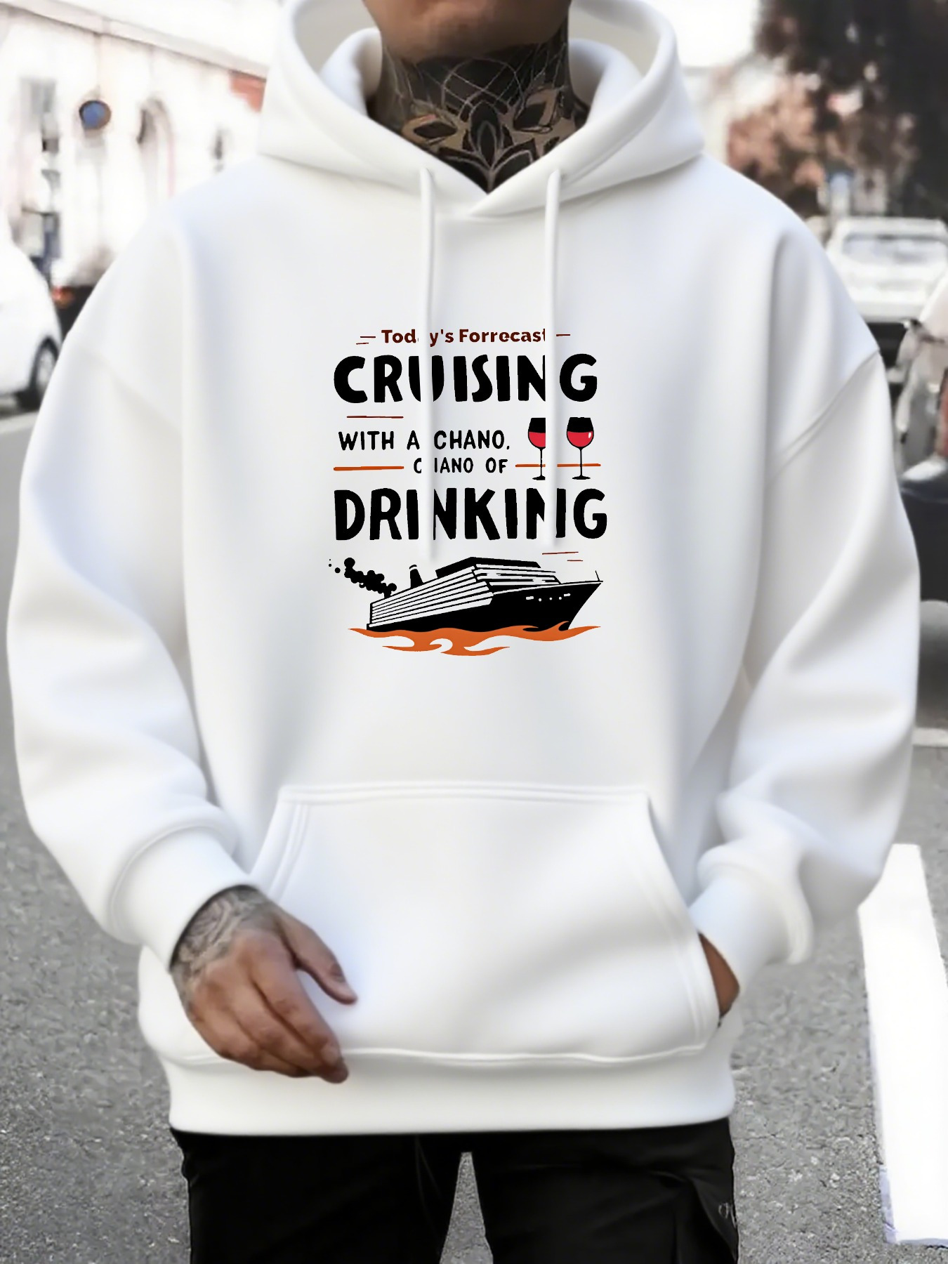 Tailorly Men's Printed Hoodie - Cruising With A Chance Of Drinking Among Floating Boats And Calm Water