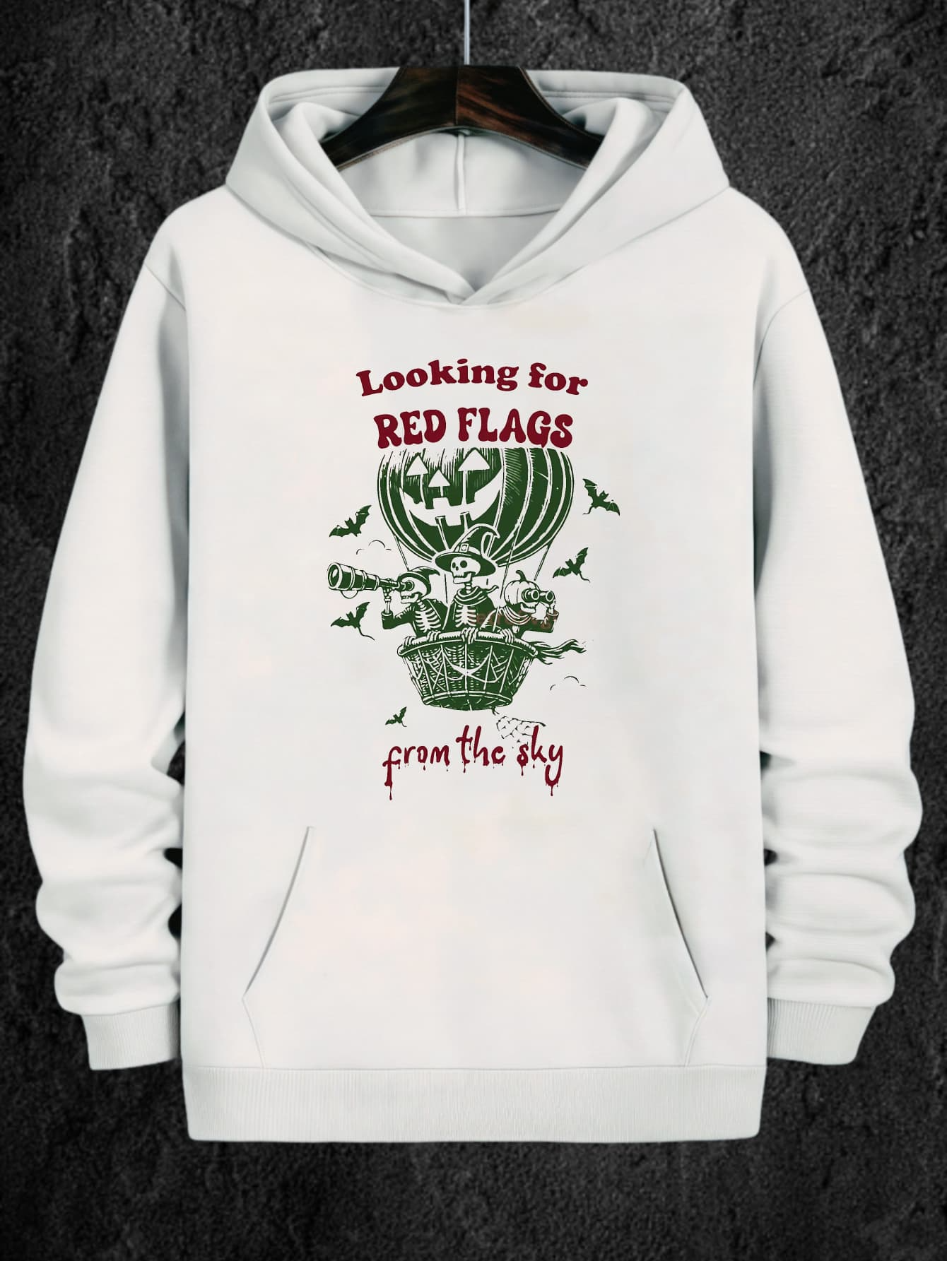 Tailorly Men's Printed Hoodie - Looking For Red Flags With Balloons And Flying Bats Around Air Balloon
