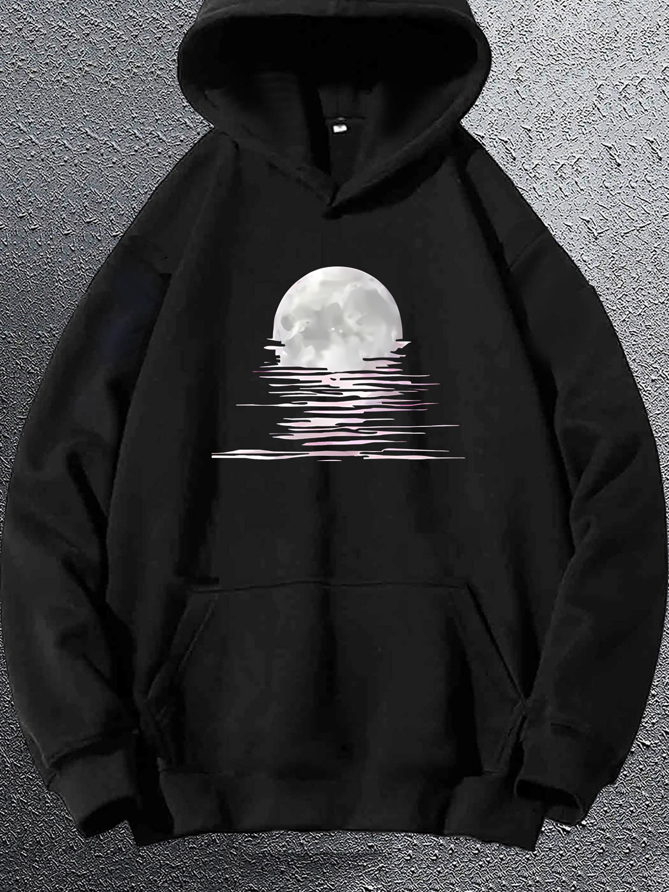 Tailorly Men's Printed Hoodie - Glowing Moonlight Reflected On Calm Water With Gentle Ripples Moon