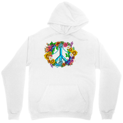 Tailorly Women's Printed Hoodie - Floral Harmony With Colorful Sunflowers Surrounding A Peace Symbol
