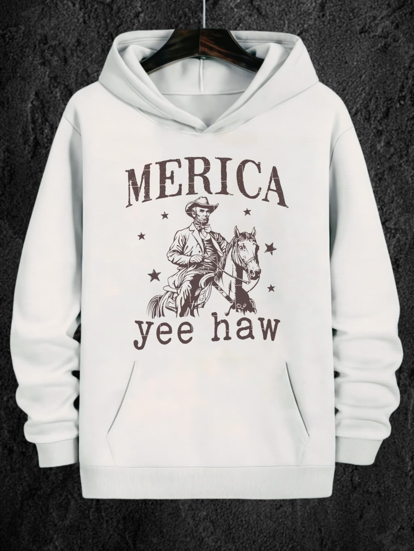 Tailorly Men's Printed Hoodie - Merica Yee Haw Cowboy Riding Horse With Western Stars Motif