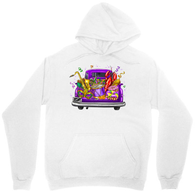Tailorly Women's Printed Hoodie - Colorful Musical Notes And Mardi Gras Decorated Purple Truck
