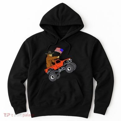Tailorly Men's Printed Hoodie - Off Road Journey With Bear Driving Monster Truck