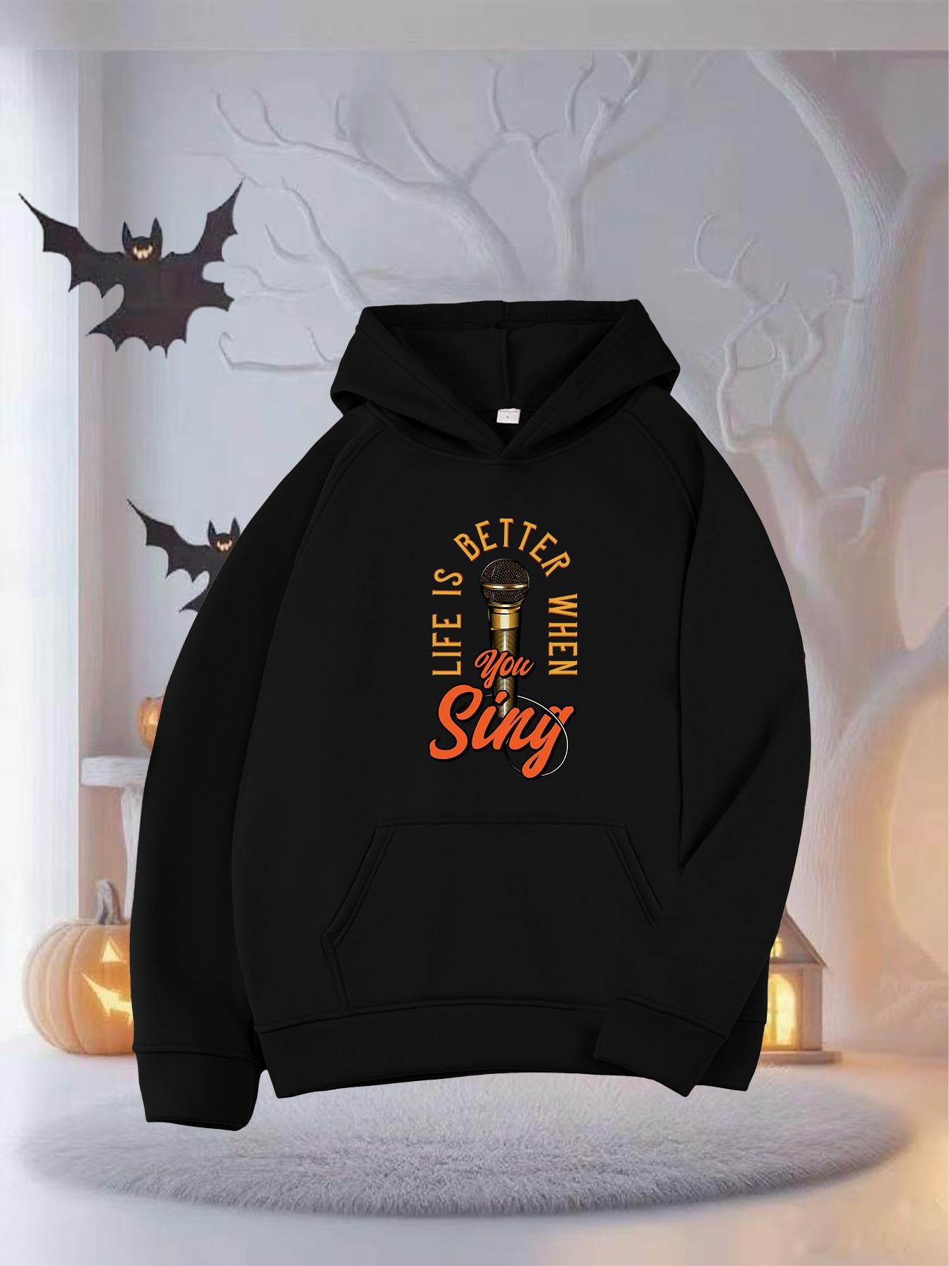 Tailorly Women's Printed Hoodie - Life Is Better When You Sing Surrounded By Glowing Microphone And Music Symbols Hoodie
