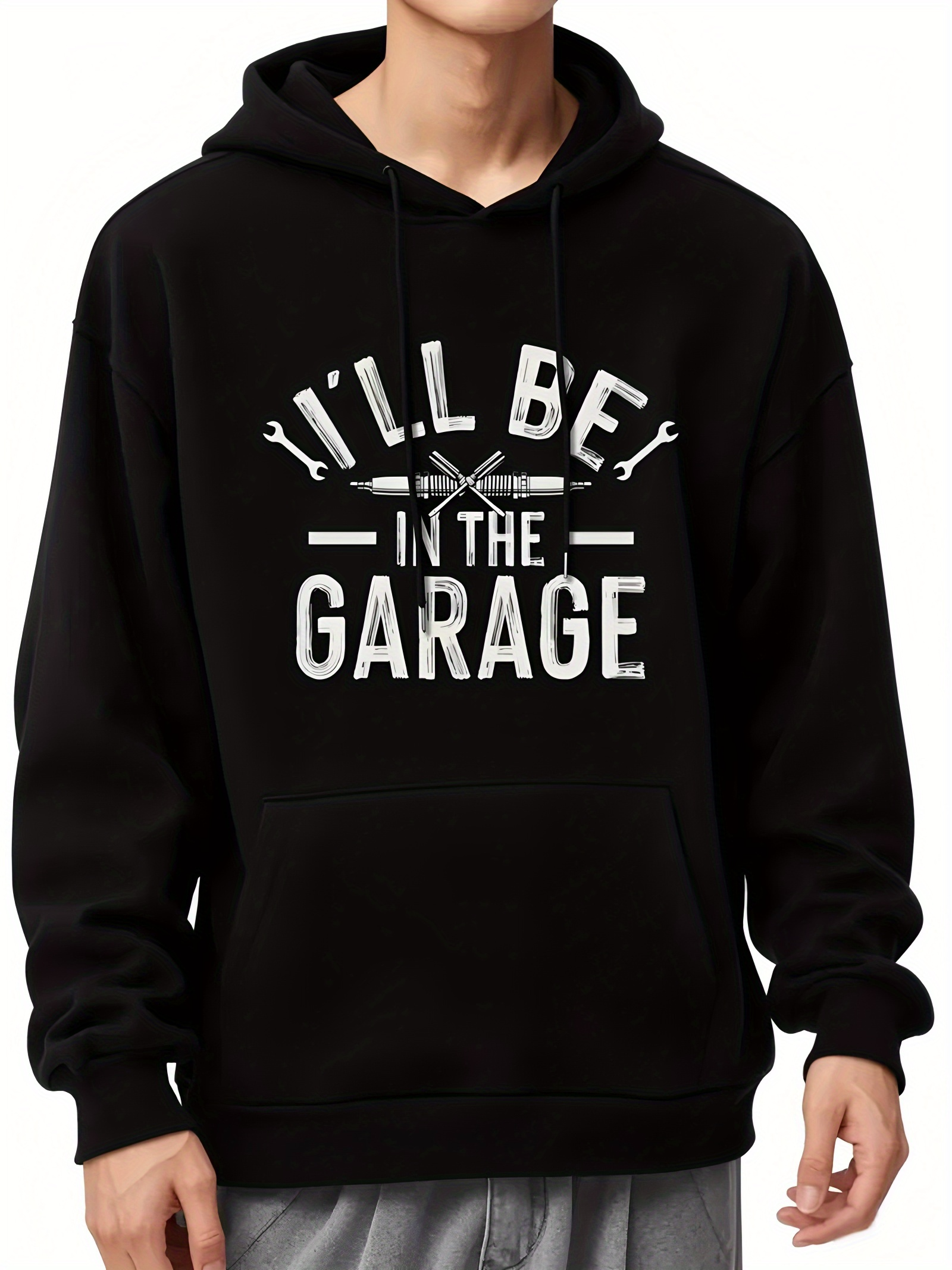 Tailorly Men's Printed Hoodie - Ill Be In The Garage With Crossed Wrenches Print On Front Chest Hoodie