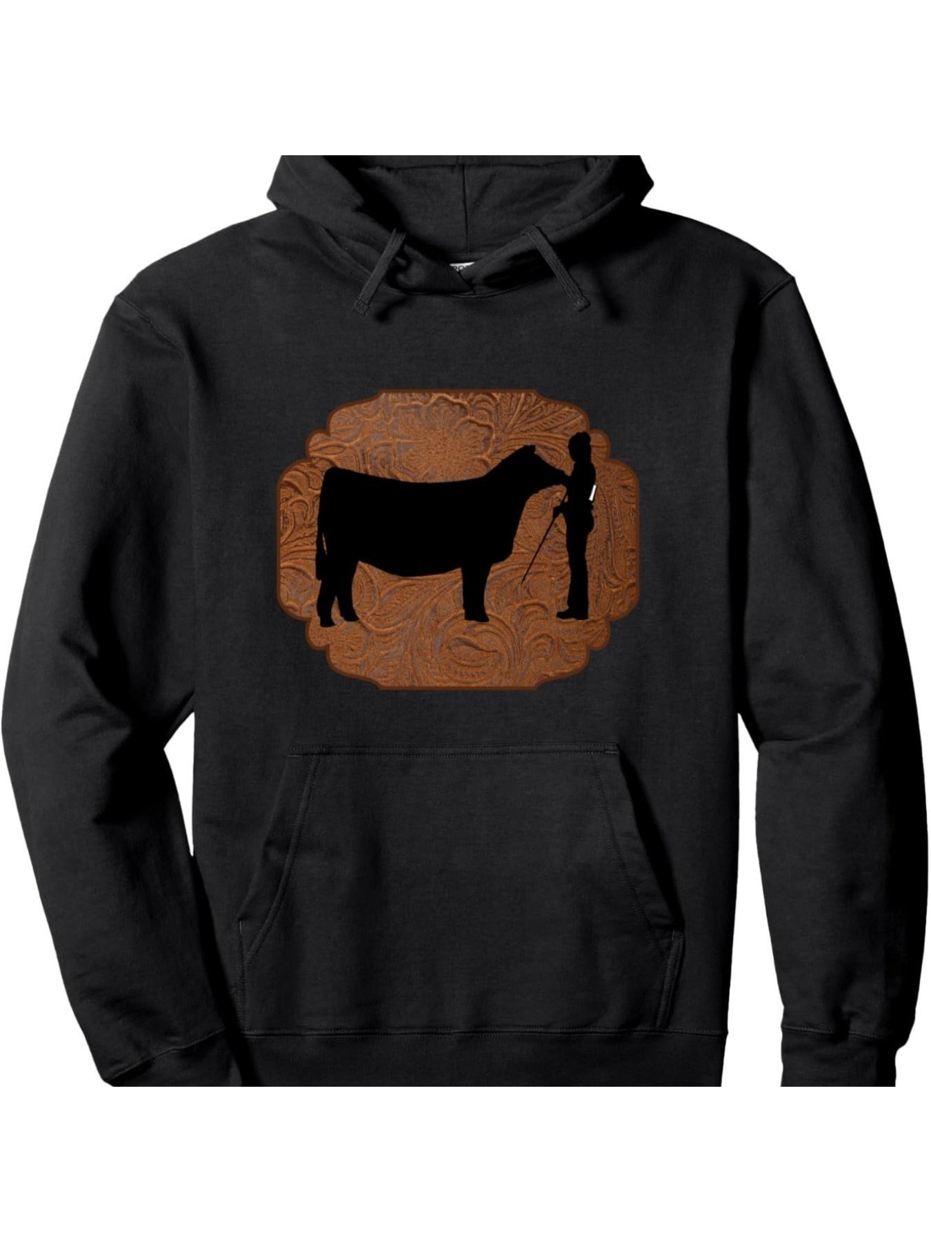 Tailorly Men's Printed Hoodie - Rustic Silhouette With Farmer And Livestock On Vintage Plaque Cow