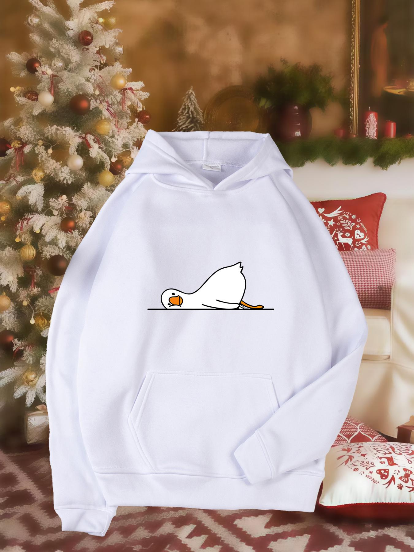 Tailorly Women's Printed Hoodie - Playful Farmyard Goose Relaxing Calmly With Simple Line Art