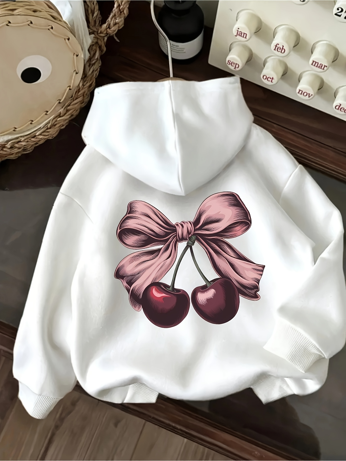 Tailorly Men's Printed Hoodie - Glossy Pink Ribbon With Shiny Red Cherries Under Delicate Highlights Bow