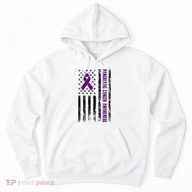 Tailorly Men's Printed Hoodie - Pancreatic Cancer Awareness Flag With Purple Ribbon Among Black Striped Design