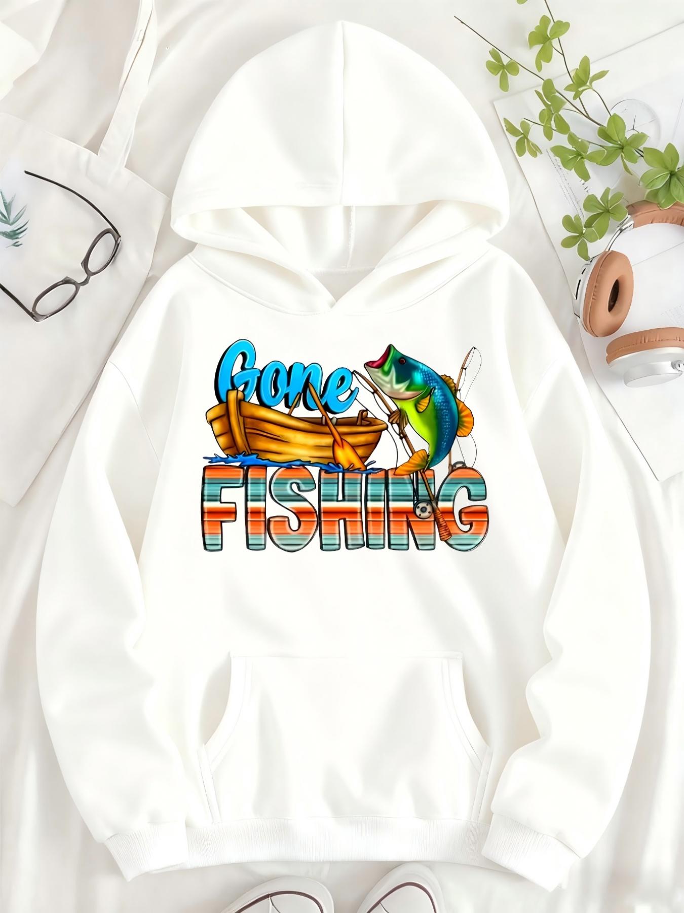 Tailorly Women's Printed Hoodie - Gone Fishing Colorful Wooden Boat Among Jumping Lively Freshwater Fish