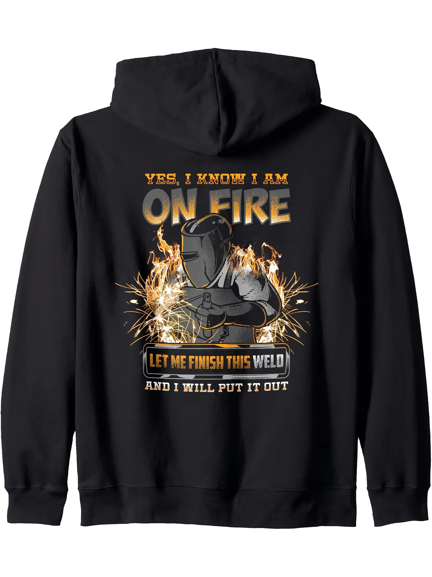Tailorly Men's Printed Hoodie - On Fire Let Me Finish This Weld Surrounded By Sparks And Welding Helmet