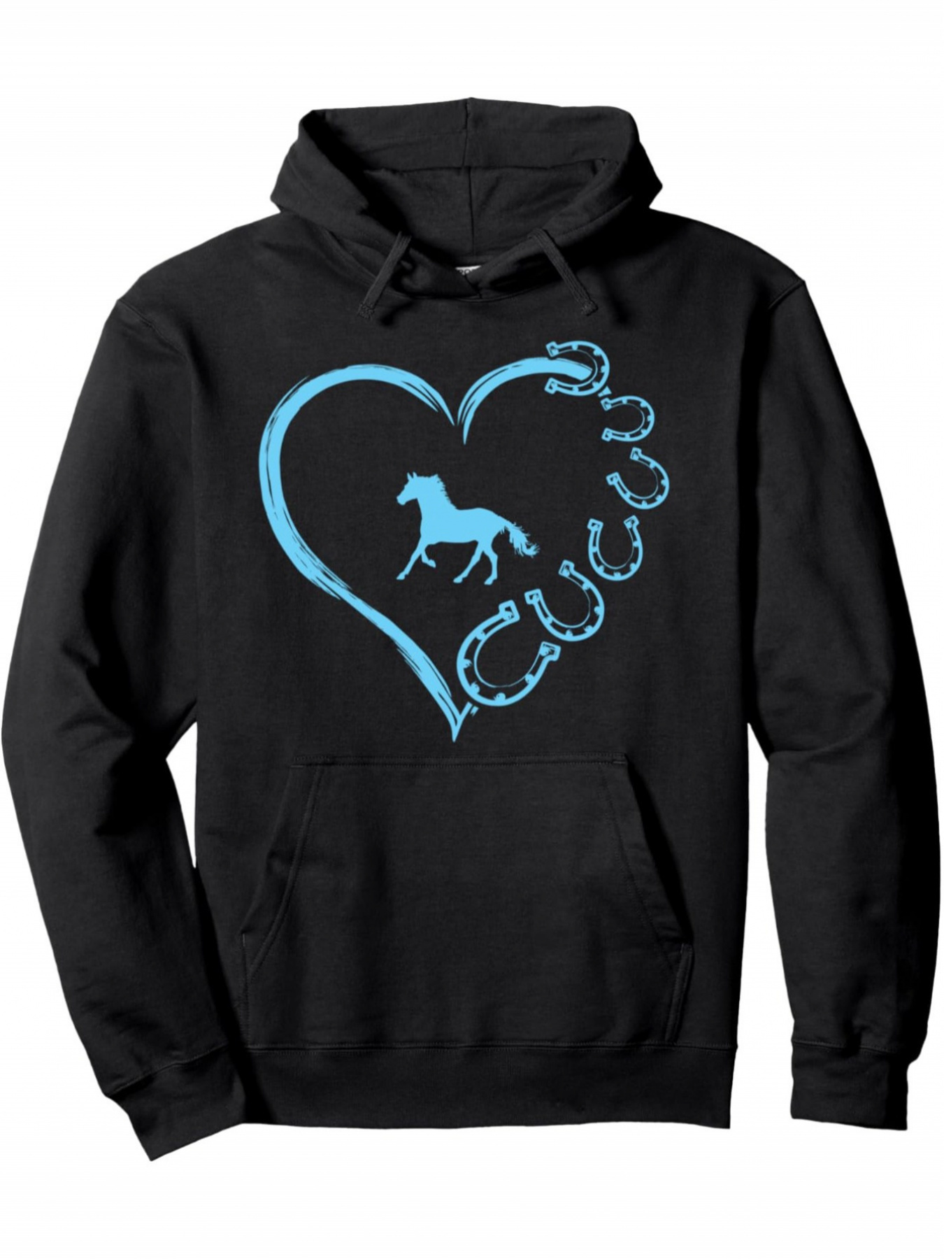 Tailorly Men's Printed Hoodie - Blue Artistic Heart With Horse Surrounded By Galloping Hoofprints Hoodie