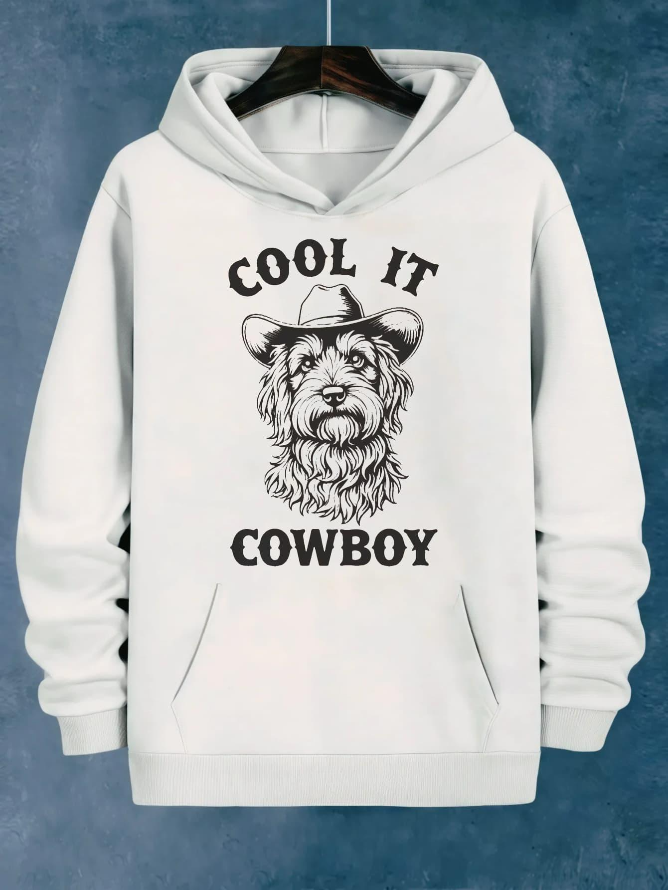 Tailorly Men's Printed Hoodie - Cool It Cowboy With A Sketch Style Cowboy Hat Dog