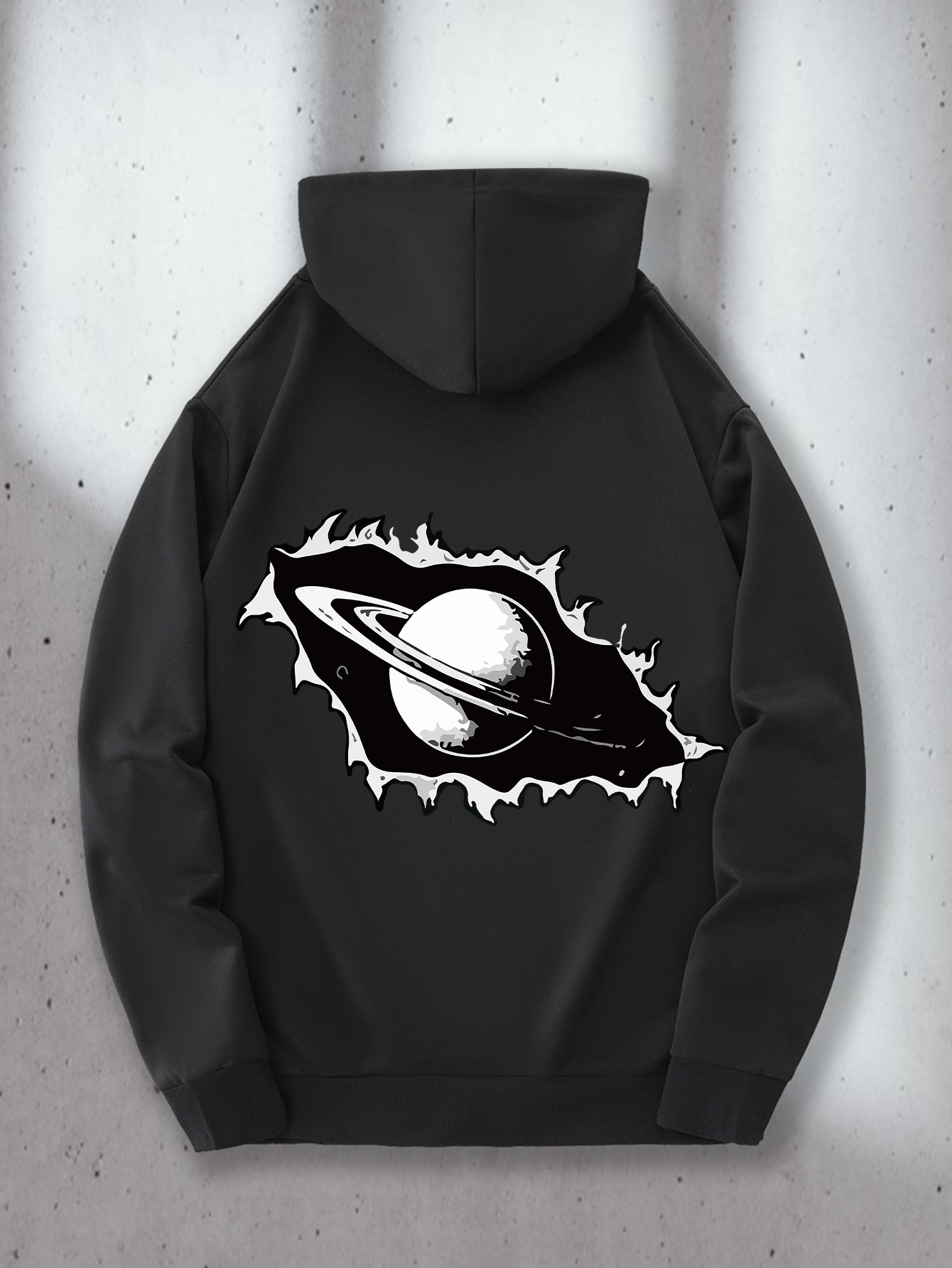 Tailorly Men's Printed Hoodie - Cosmic Void With Glowing Ringed Planet And Starry Universe Saturn