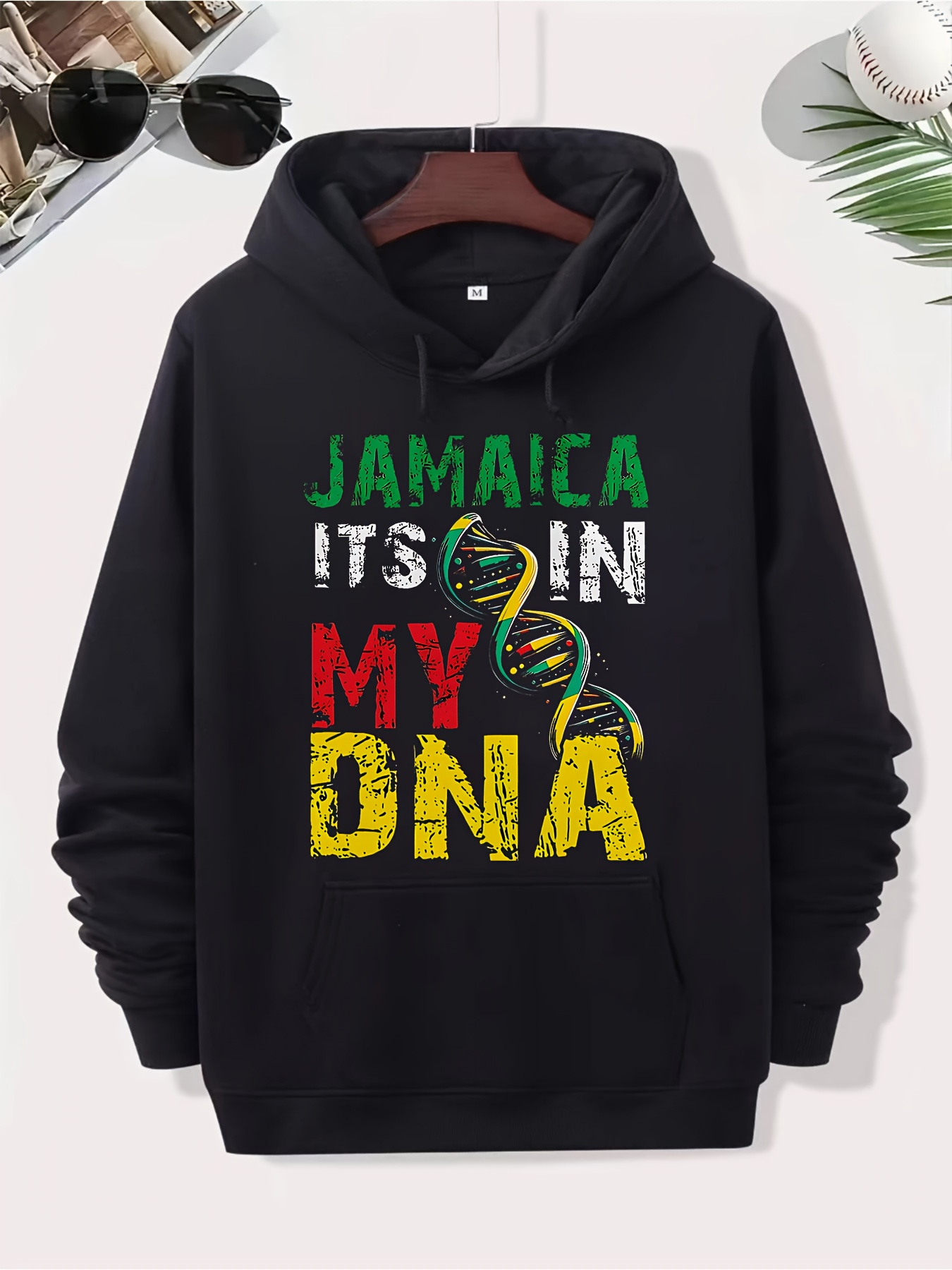 Tailorly Men's Printed Hoodie - Jamaica Its In My DNA With Colored Double Helix And Text