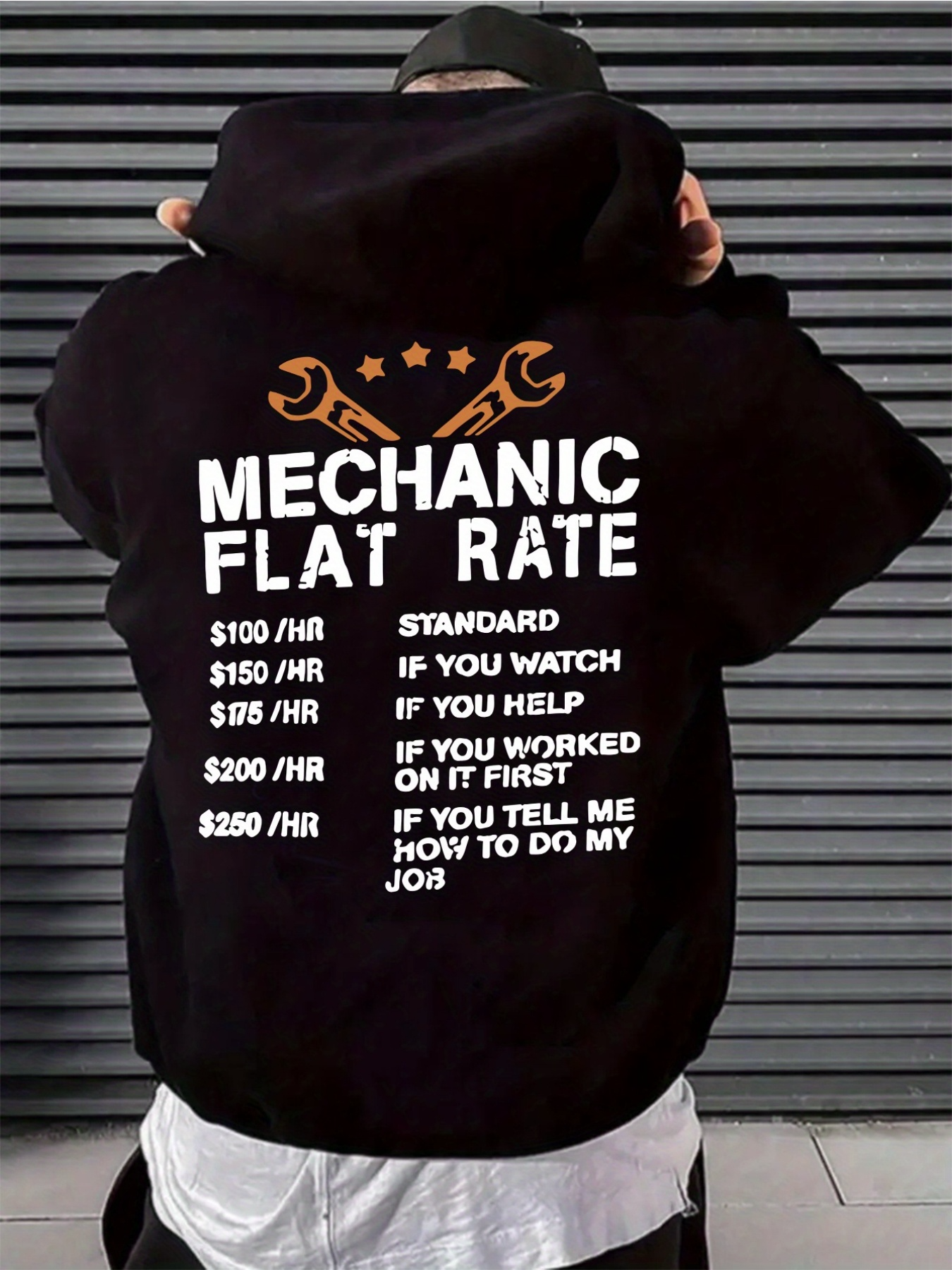 Tailorly Men's Printed Hoodie - Mechanic Flat Rate Humorous Typography And Wrench Graphic Hoodie